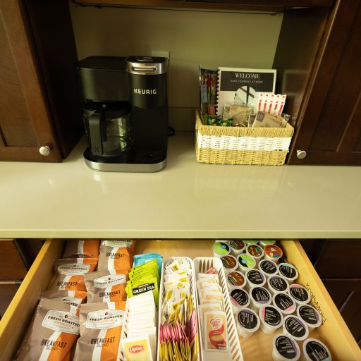 Start your day right with a convenient coffee station, complete with a variety of flavors and options