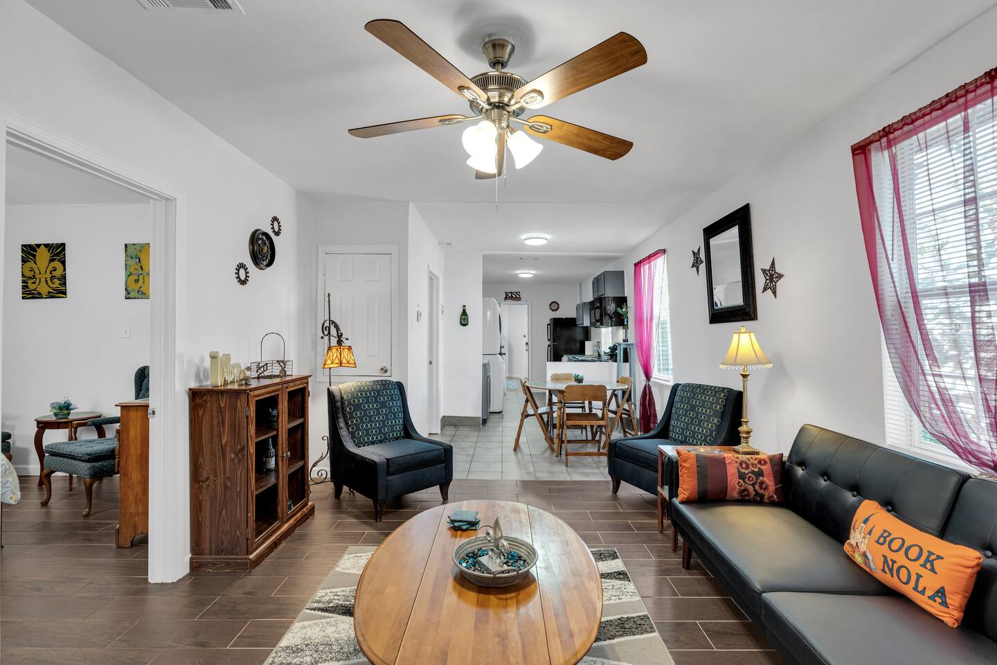 Bright open-concept lounge with local charm