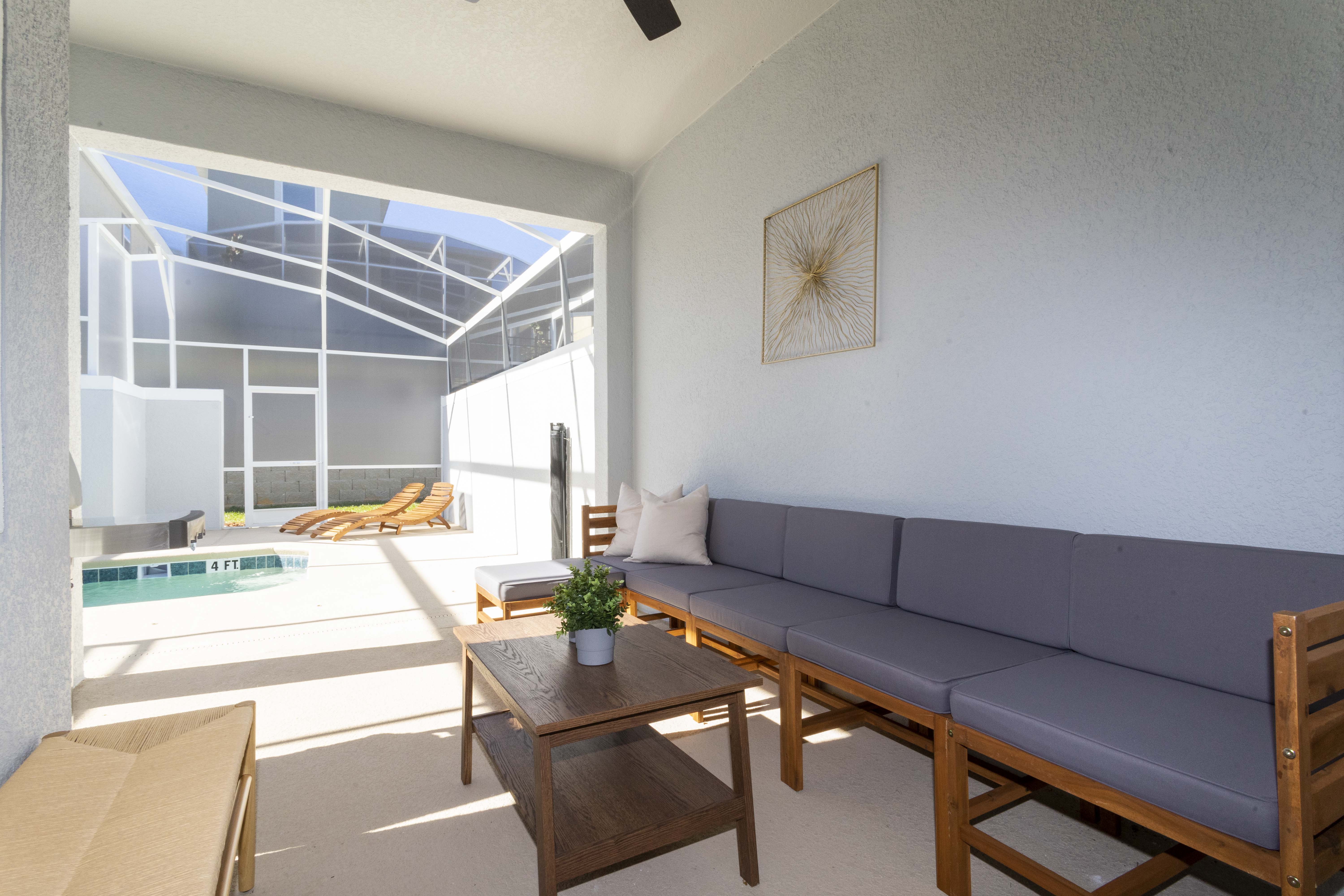 Outside furniture for your family’s wellness and comfort while kids are swimming at the pool.