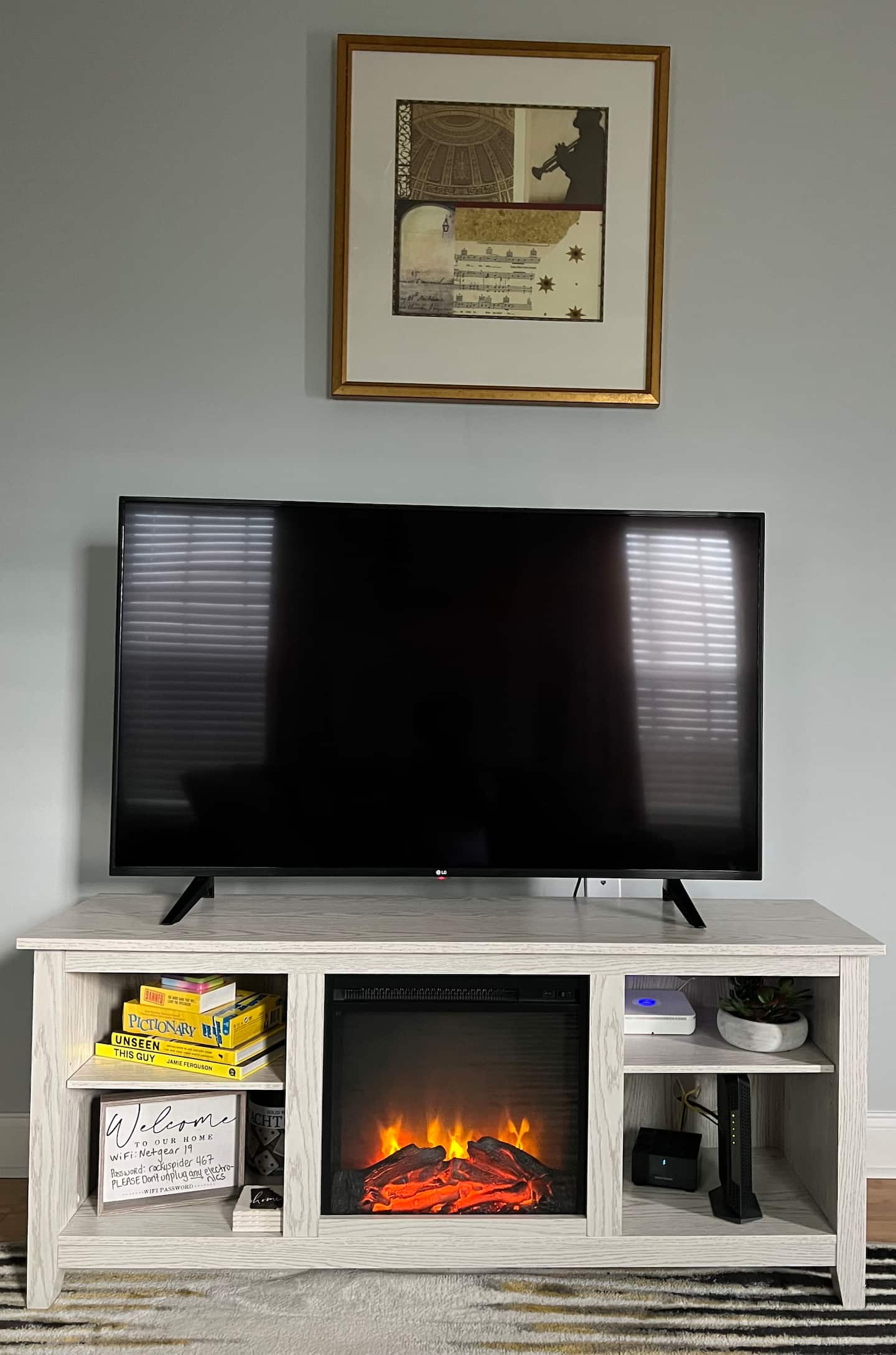 Cozy up to a fireplace and a movie after a long day of eating and drinking