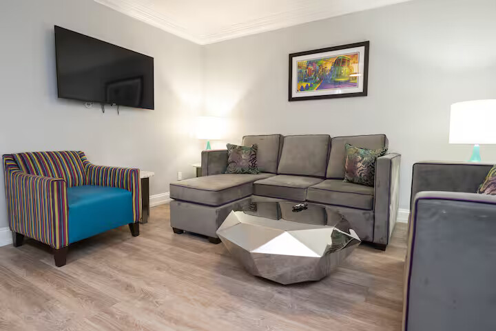 Bright living space with sleeper sofa