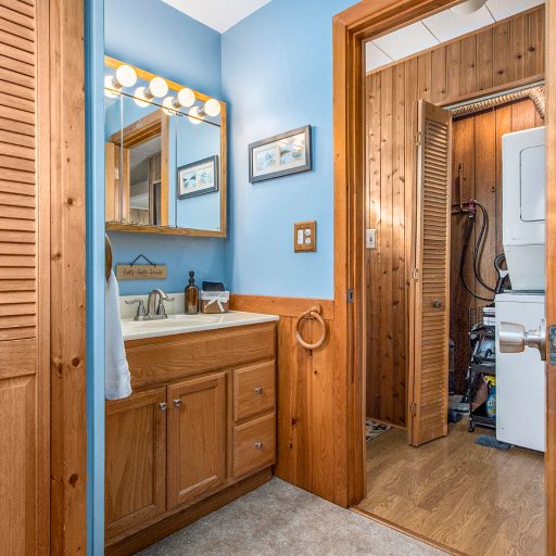 Bath vanity with medicine cabinet and lighted mirror
