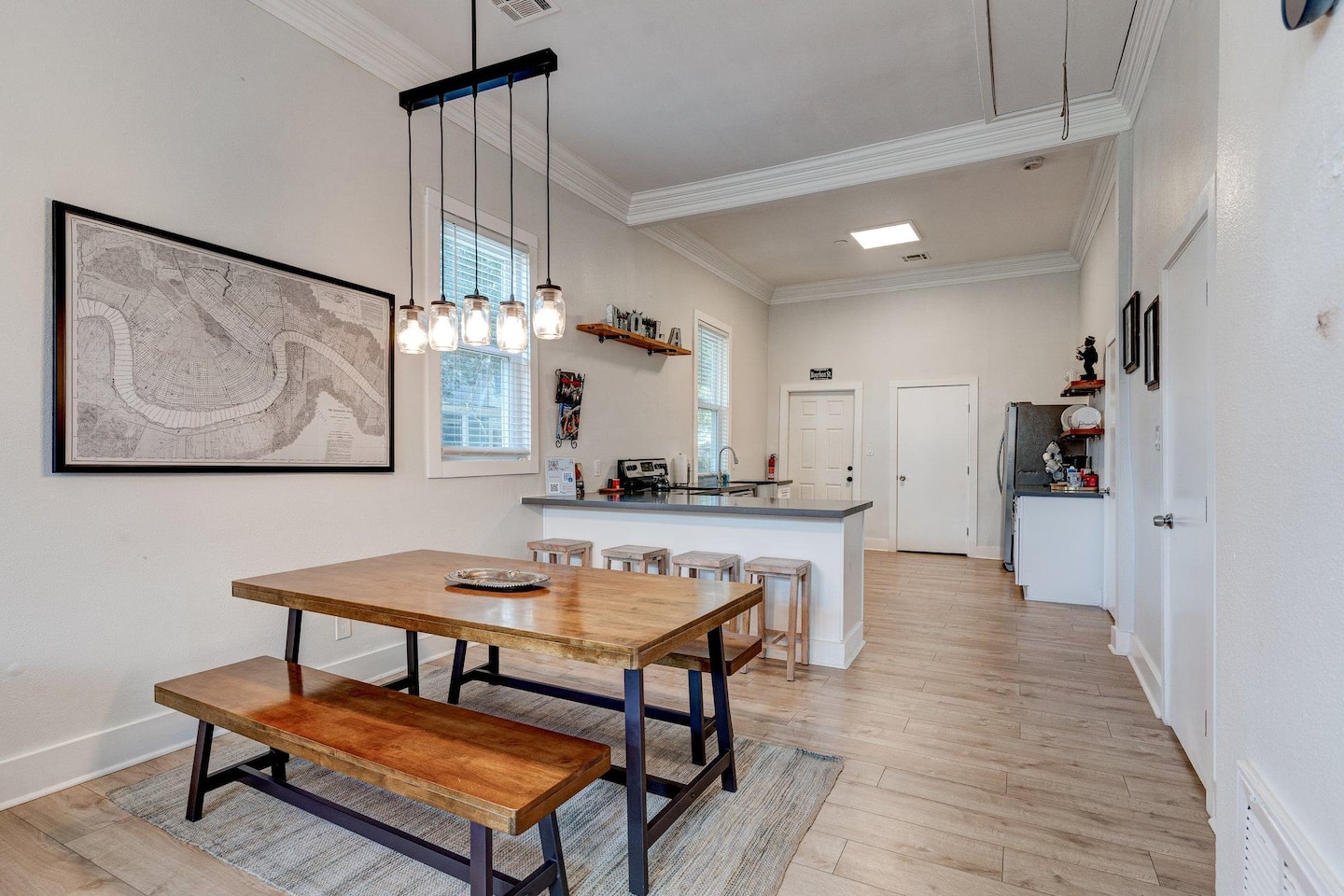 Dining area with pleasant interior design and local decor