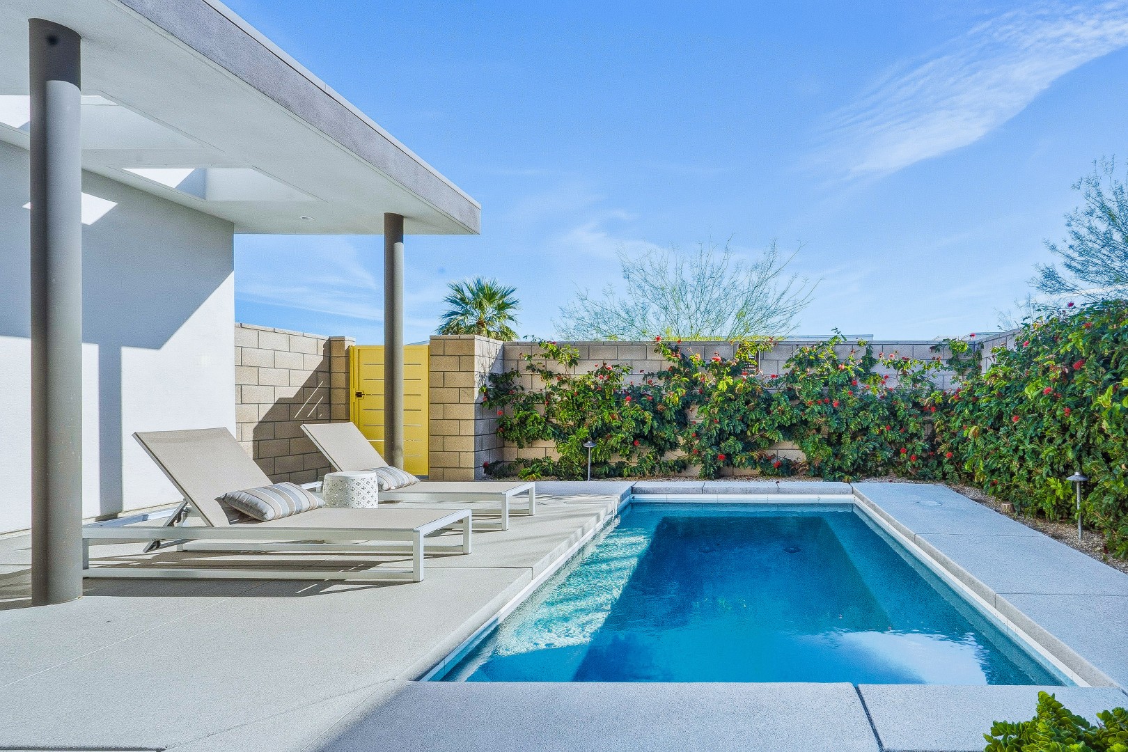 Secluded private backyard pool and spa