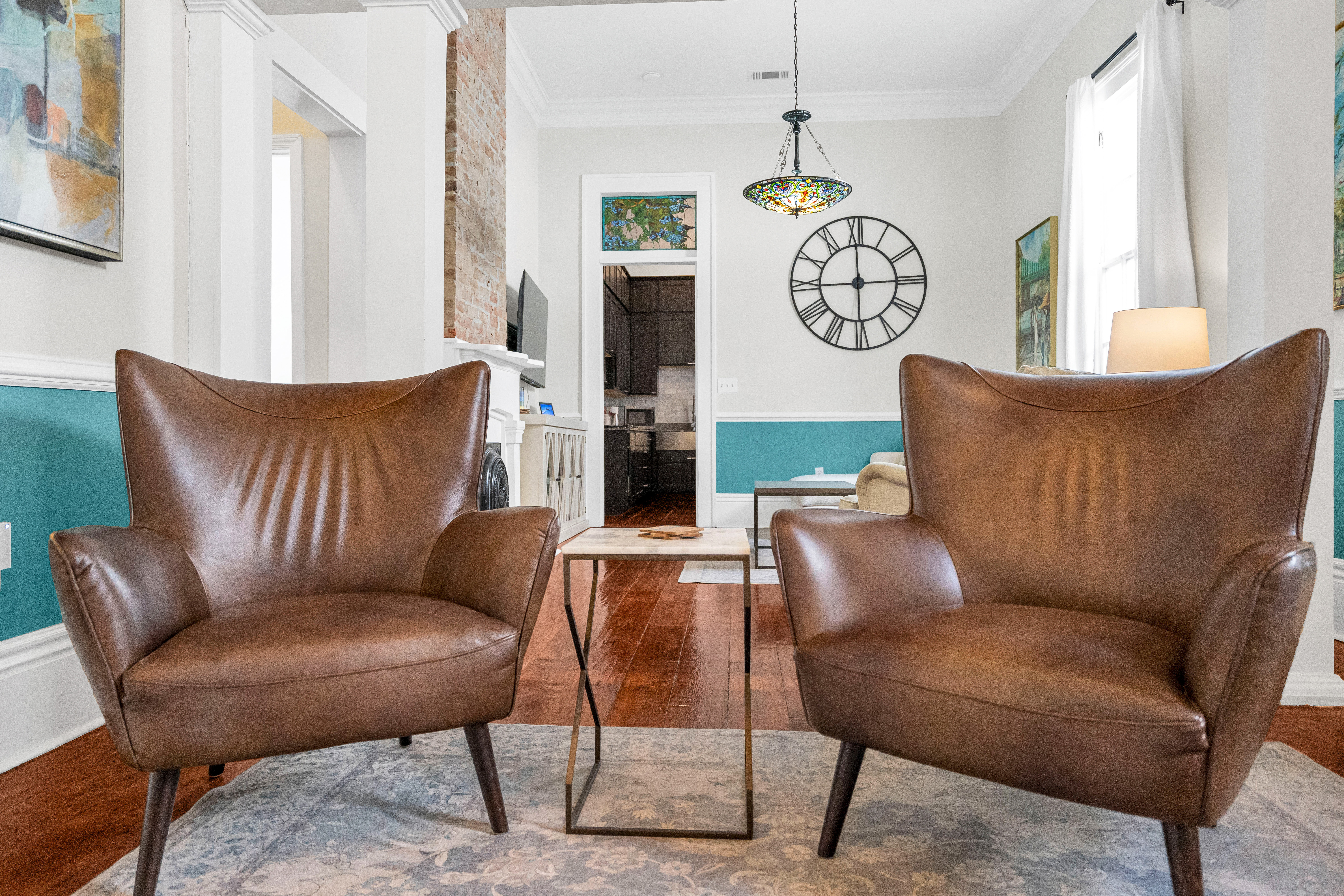 Elegant seating area with warm tones and modern charm.