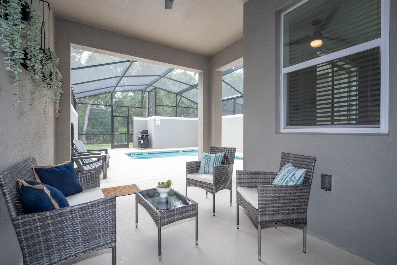 A spacious, comfortable, and inviting patio area that perfectly blends modern aesthetics with homely warmth. The expansive space is adorned with cozy, plush seating arrangements, ensuring that every moment spent is one of luxury and relaxation. Imagine sipping your morning coffee amidst the serene environment or gathering with loved ones in the family-friendly space that exudes comfort at every corner. Every detail is meticulously crafted to address the desires of guests seeking a blend of elegance, convenience, and familial warmth for an unforgettable vacation experience.





