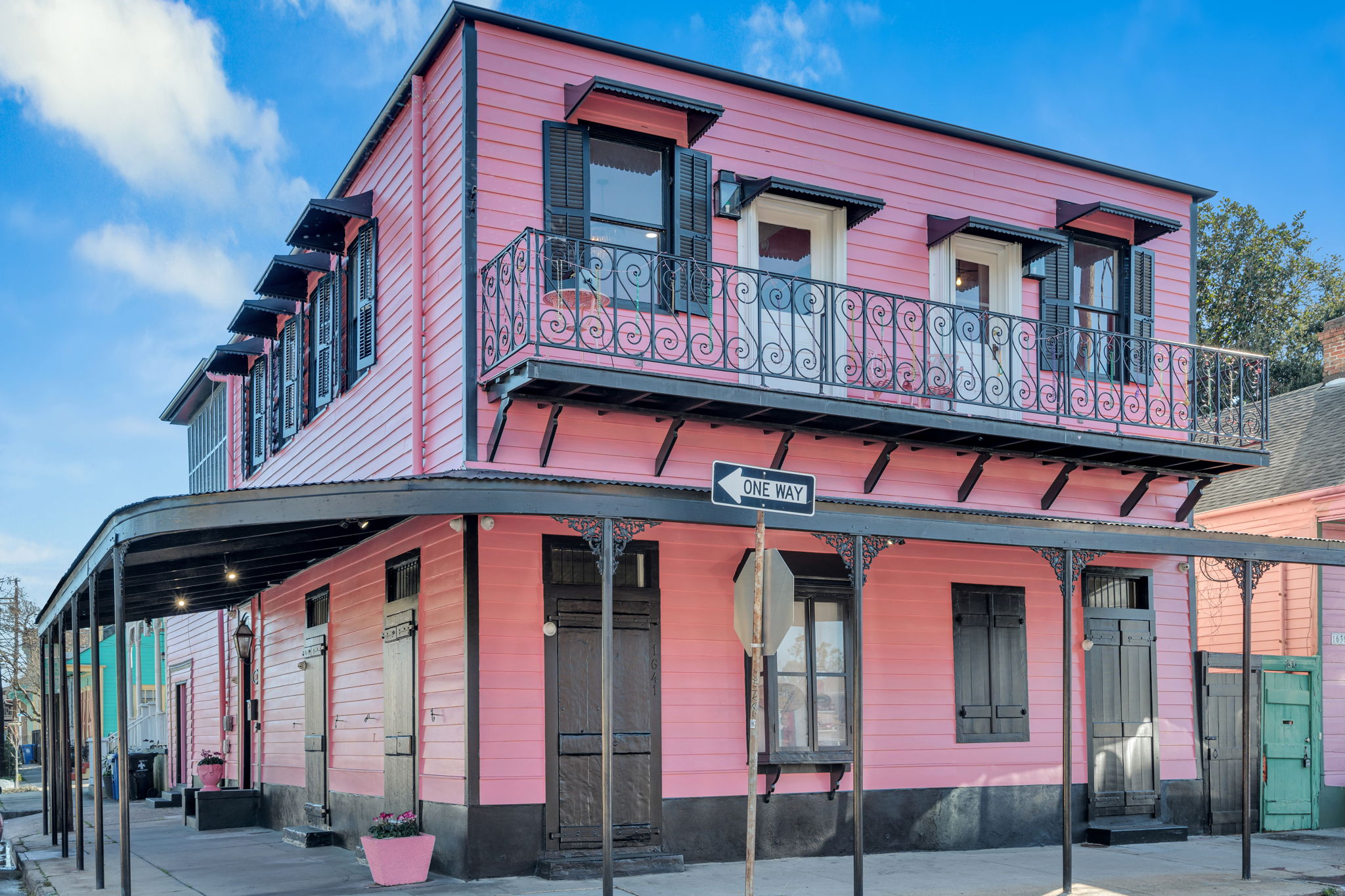 Corner balcony with wrought iron