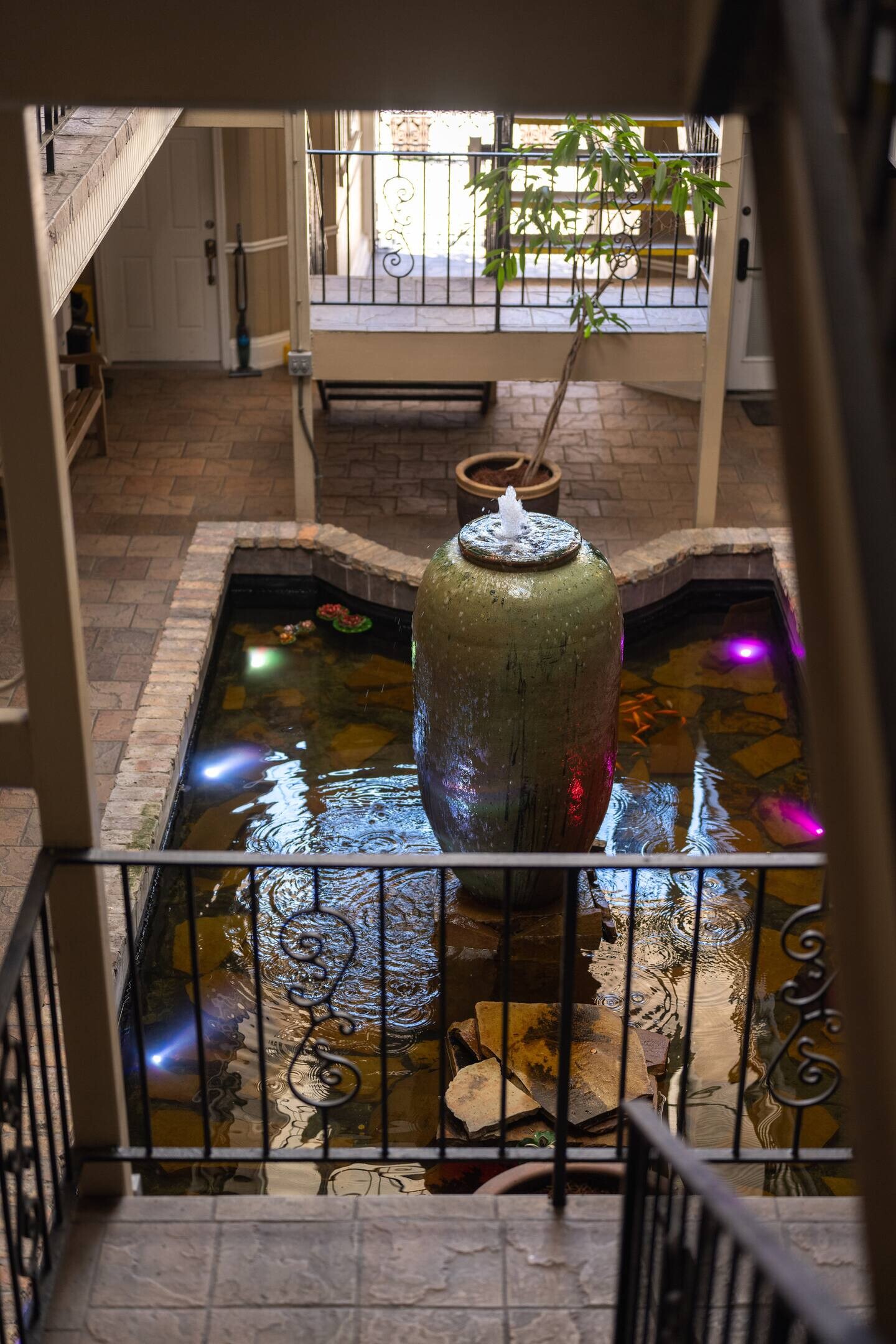 Courtyard fountain glow