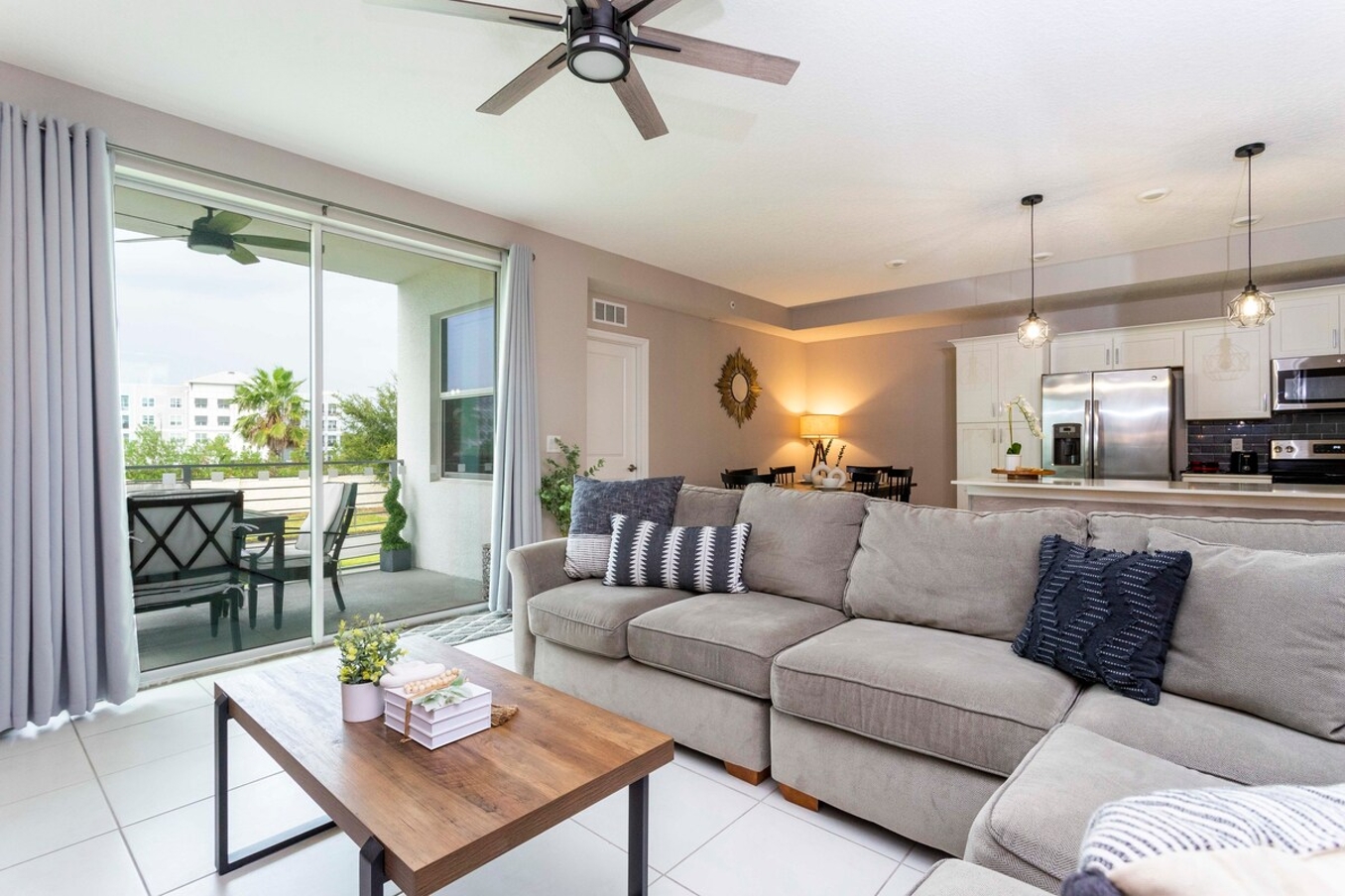 Open living space that seamlessly connects the beautiful kitchen and dining area, offering a perfect blend of comfort and style.