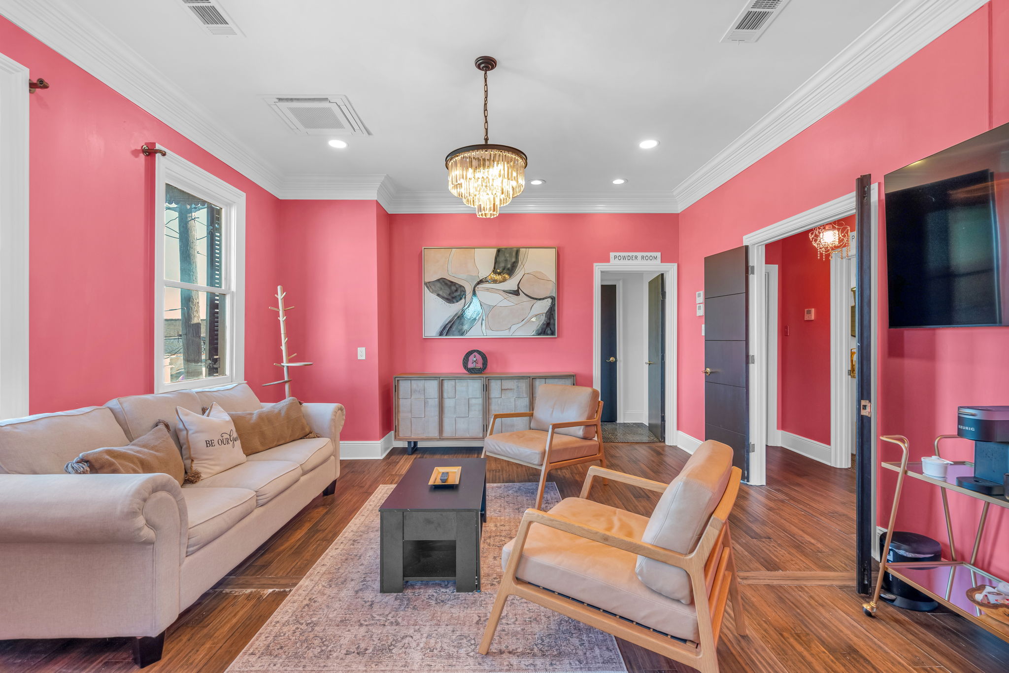 Bold living room with playful color pops