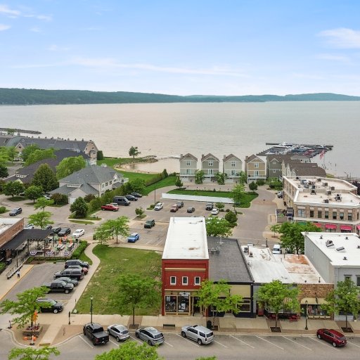View of Boyne City: Explore vibrant shops and stunning lake vistas just steps away!