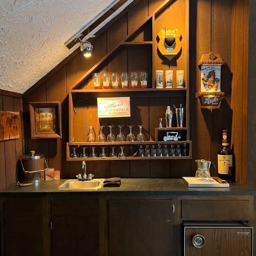 Custom wet bar with wine storage and coffee station