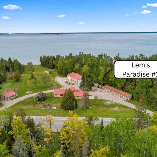 Lem’s Paradise #1 from the air — gravel parking right outside the door