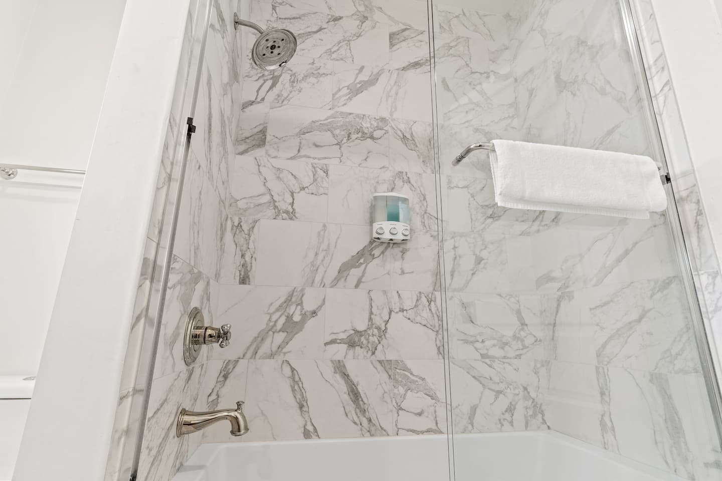 First bathroom Shampoo, conditioner, and body wash provided