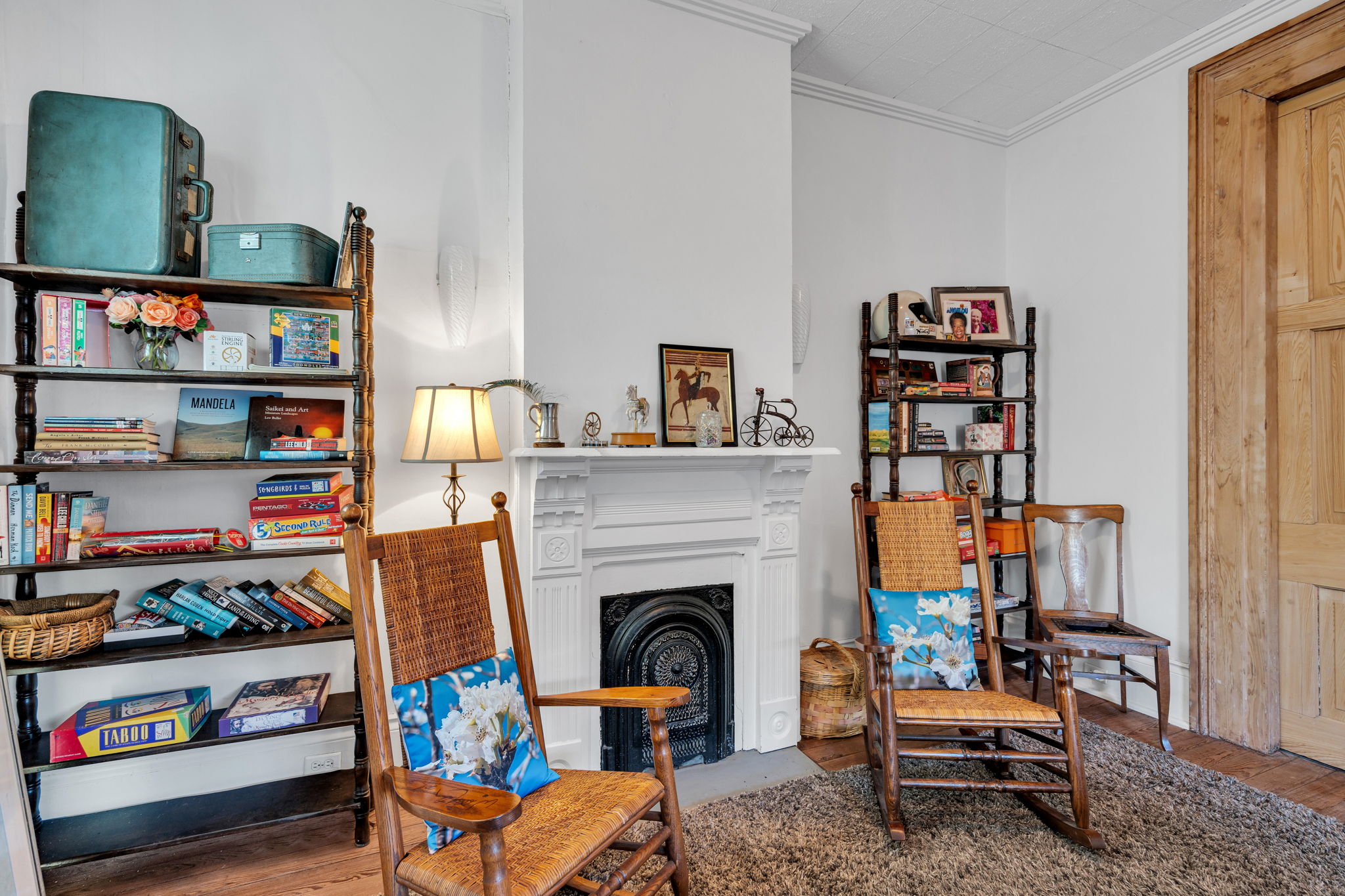 Cozy reading nook with fireplace charm