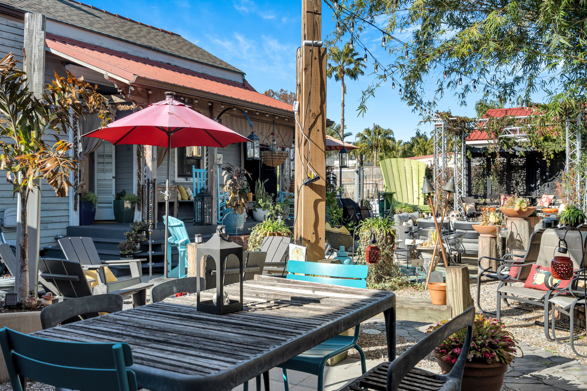 Sunny patio setup for coffee or cocktails