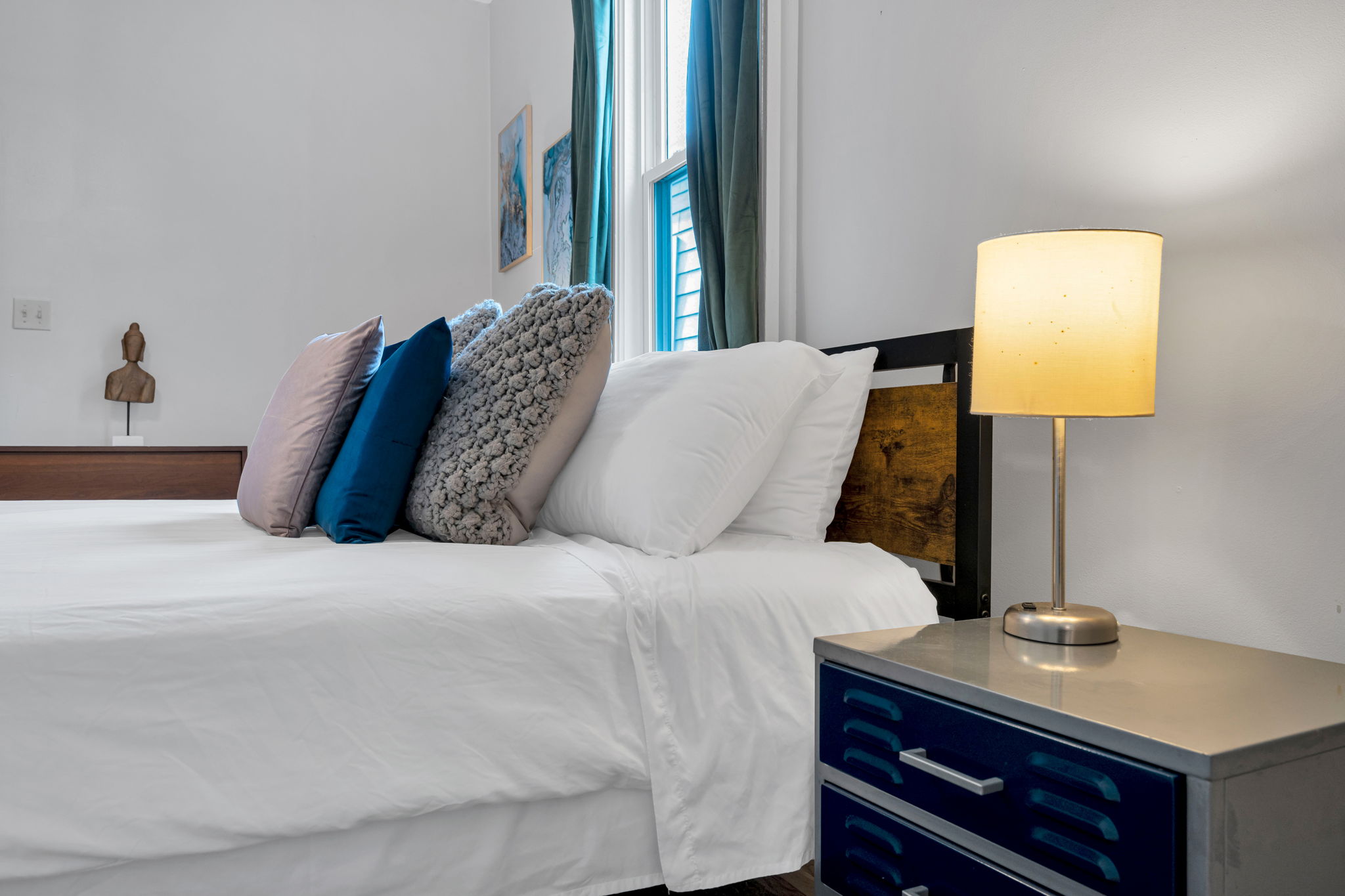 Comfortable bed with hotel-style linens