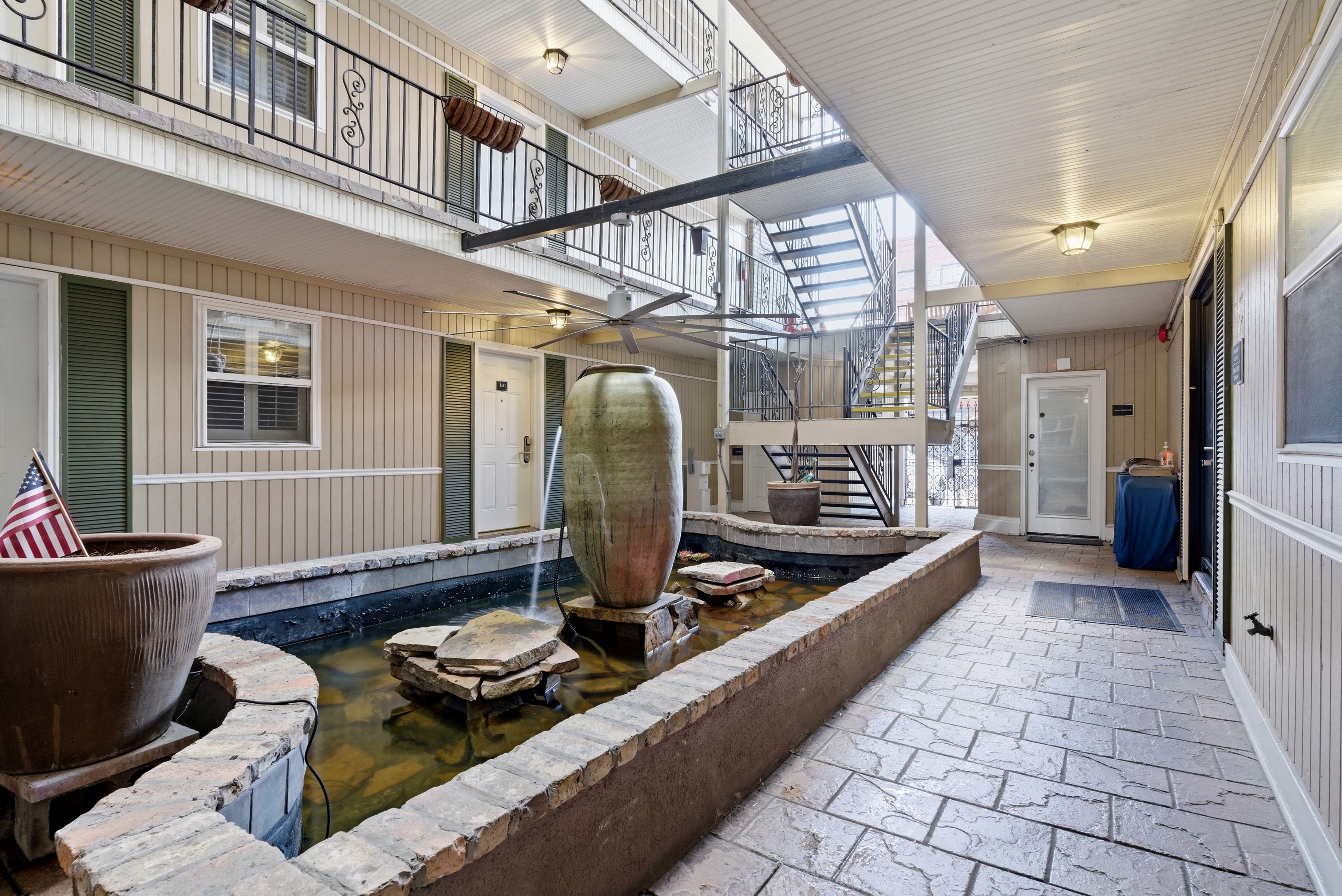 Calm courtyard feature with elegant detail