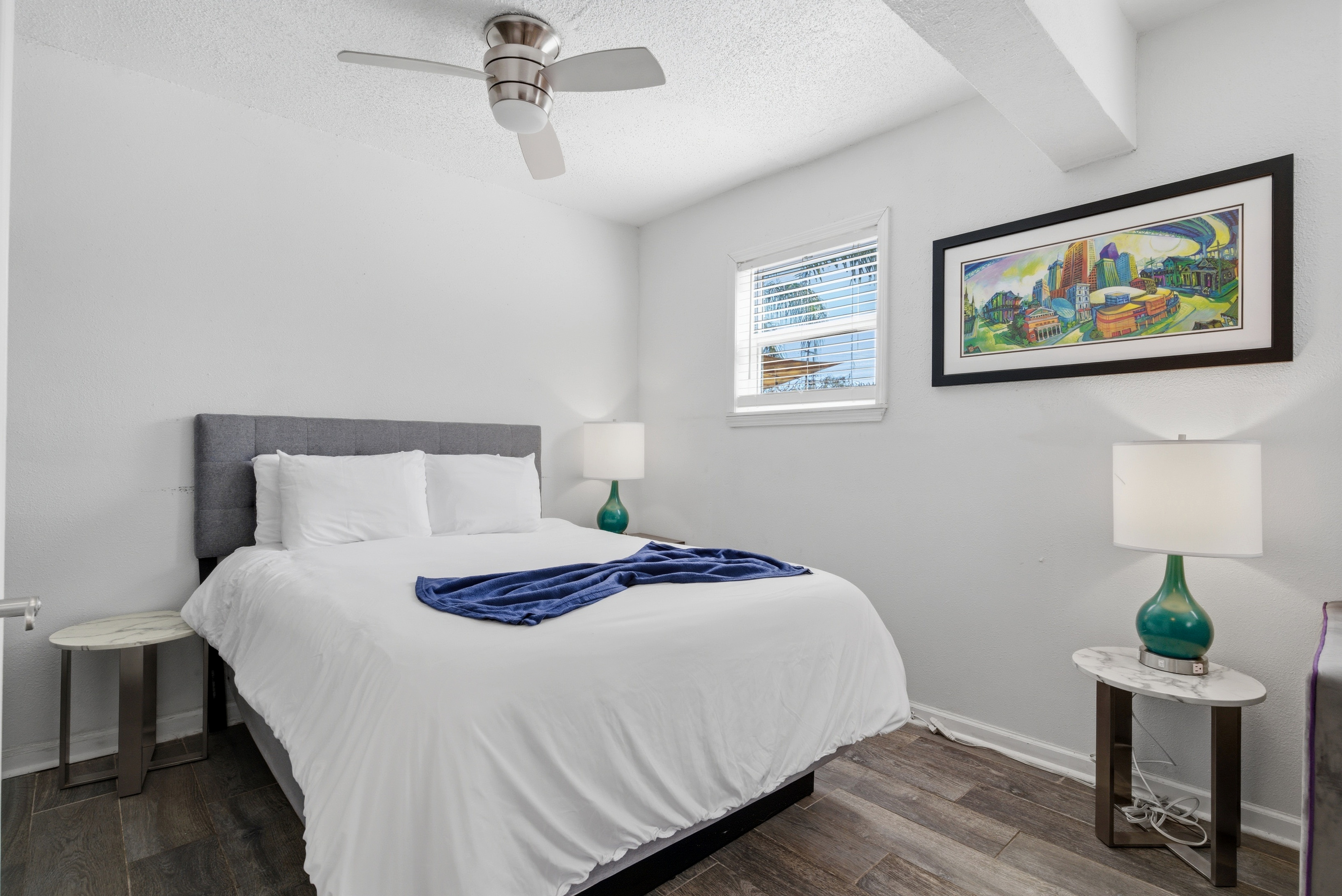 Bright bedroom with cozy bedding