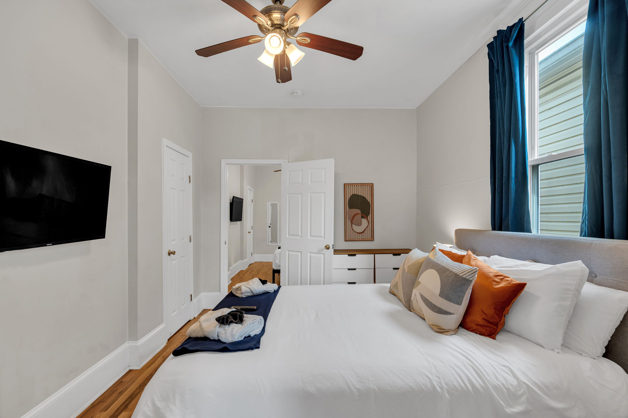 Spacious bedroom with calming tones