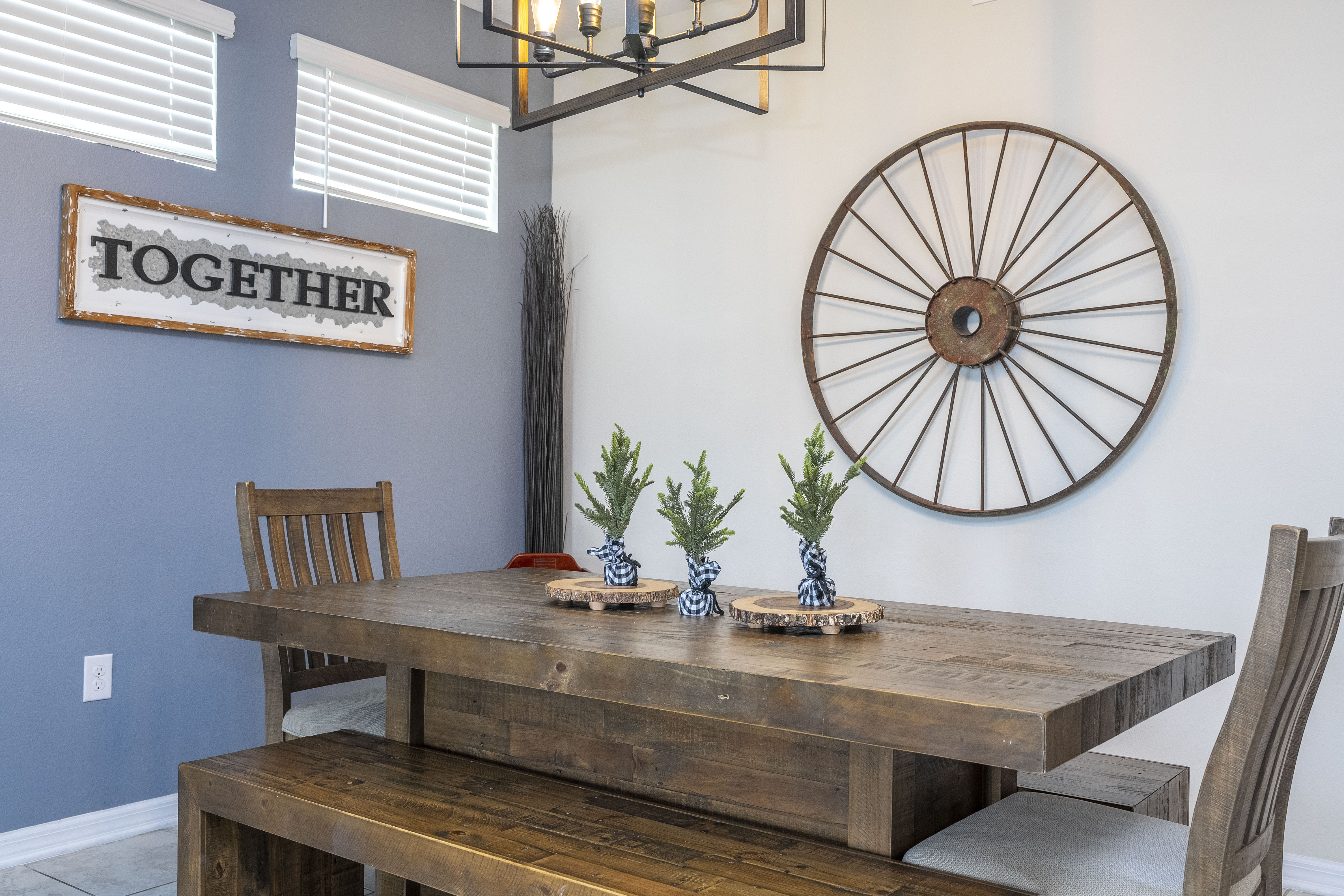 Gather around our stylish dining area, where rustic charm meets modern design.
