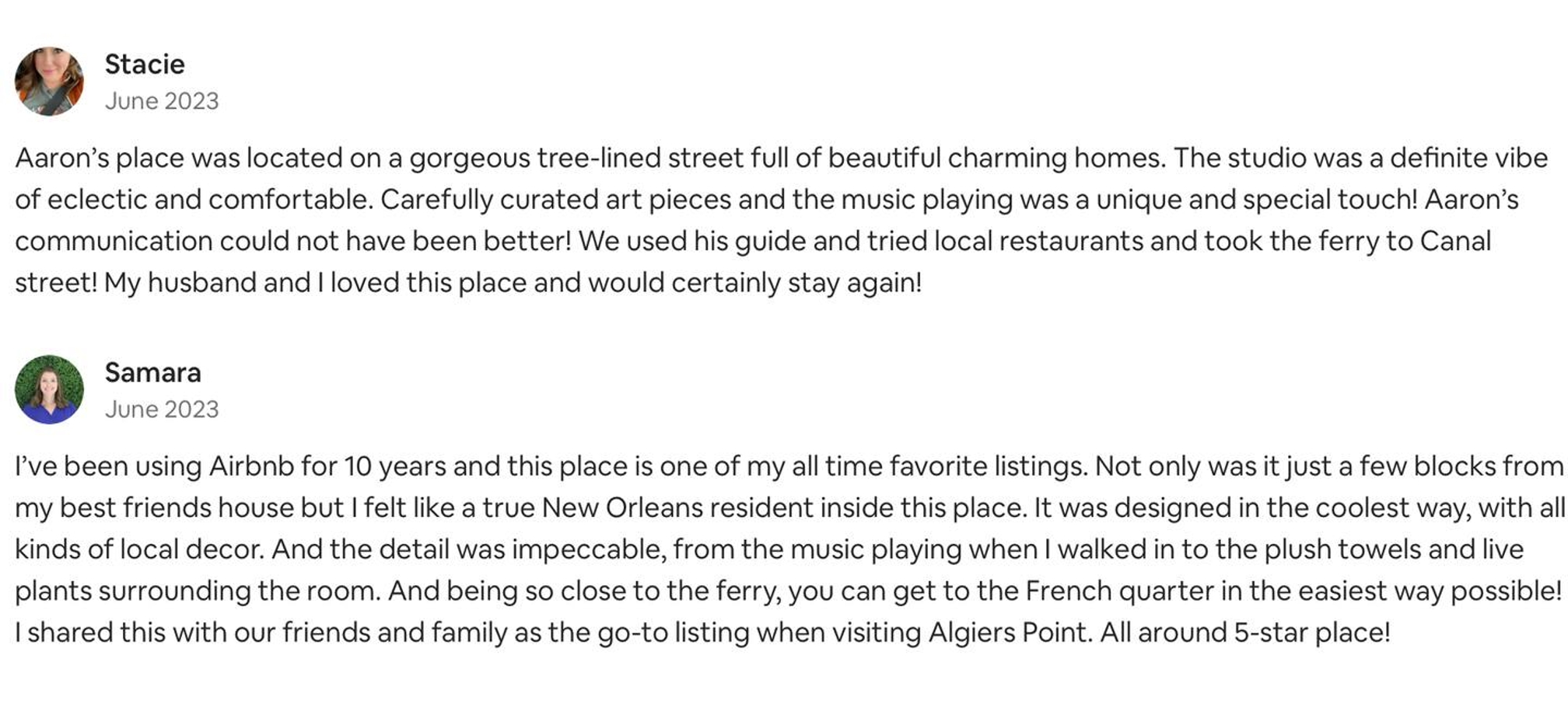 Stacie and Samara's reviews.