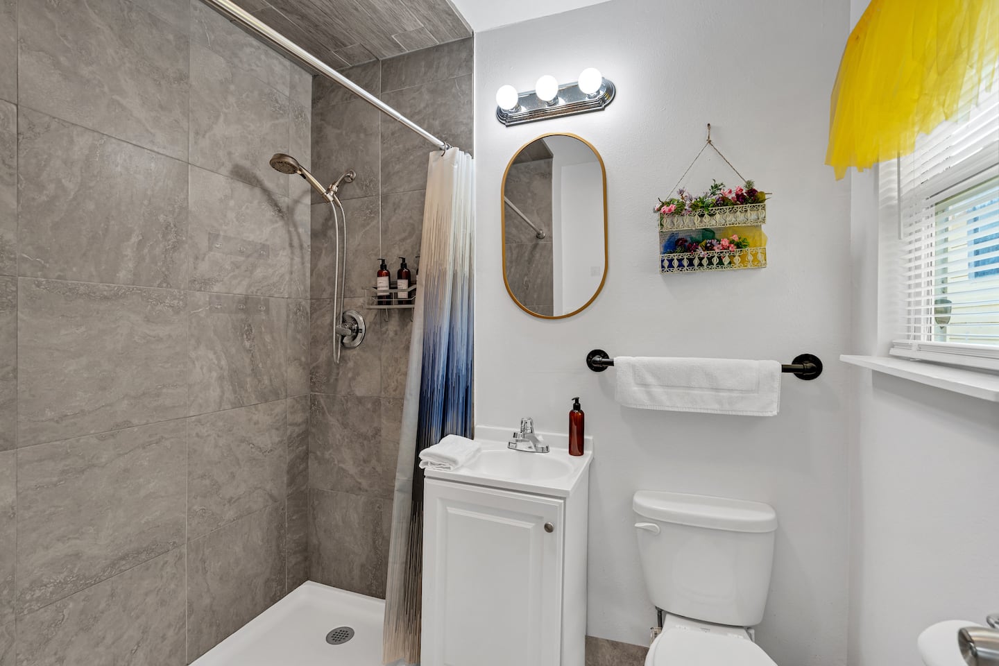 Stylish walk-in shower with modern finish