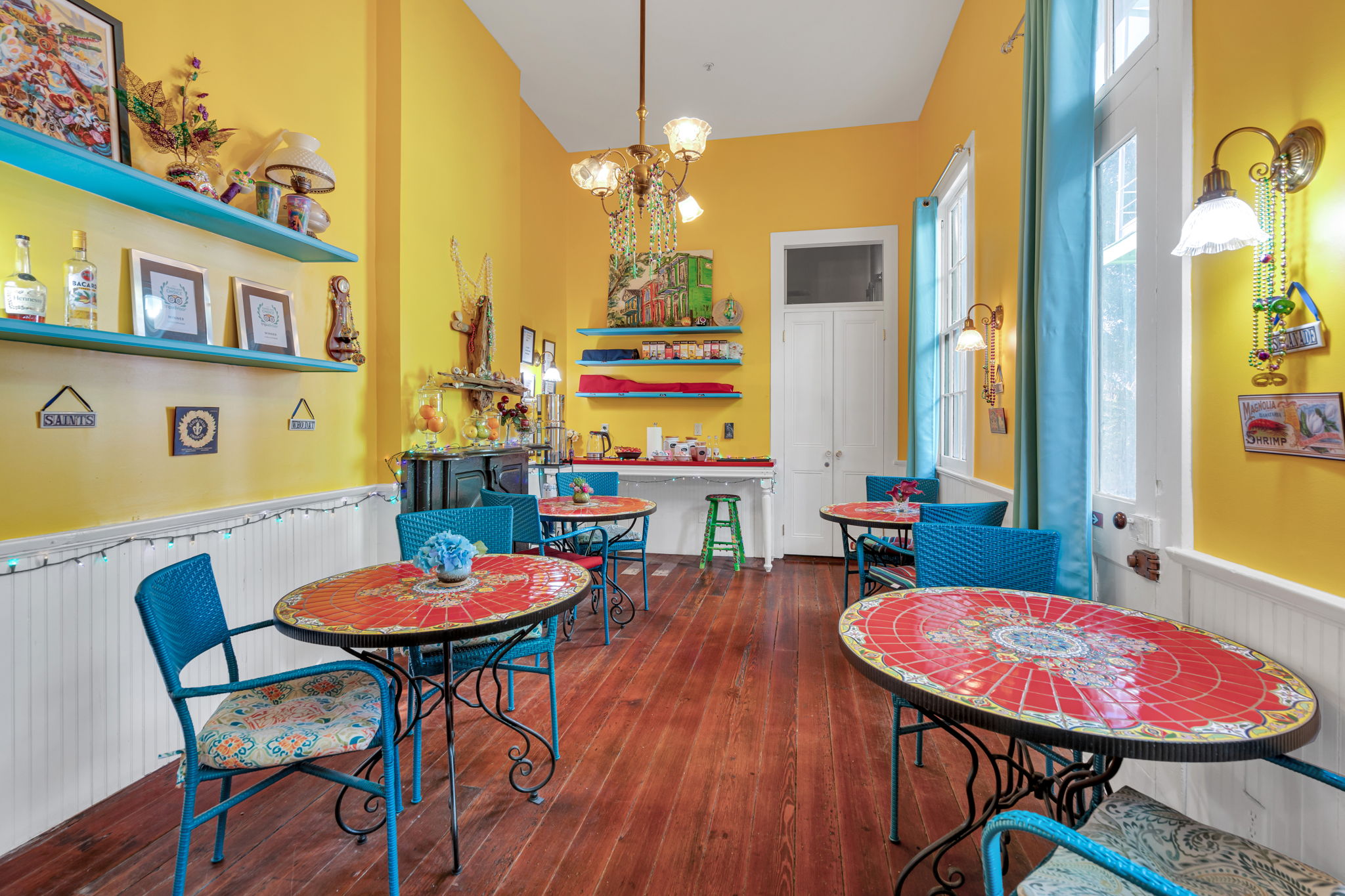 A cheerful, sun-filled dining space