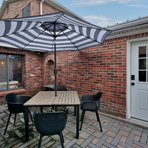 Outdoor dining space for warm-weather meals.