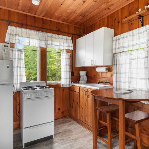 Well-equipped kitchenette within the open studio space for easy meals and morning coffee.