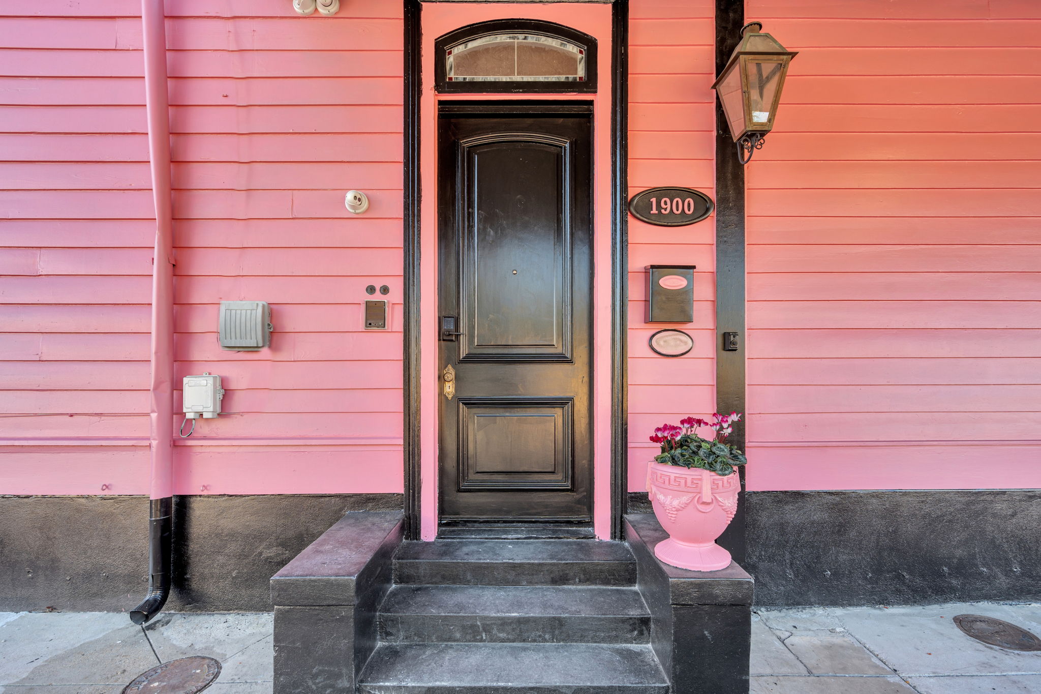 Front door with pink curb appeal