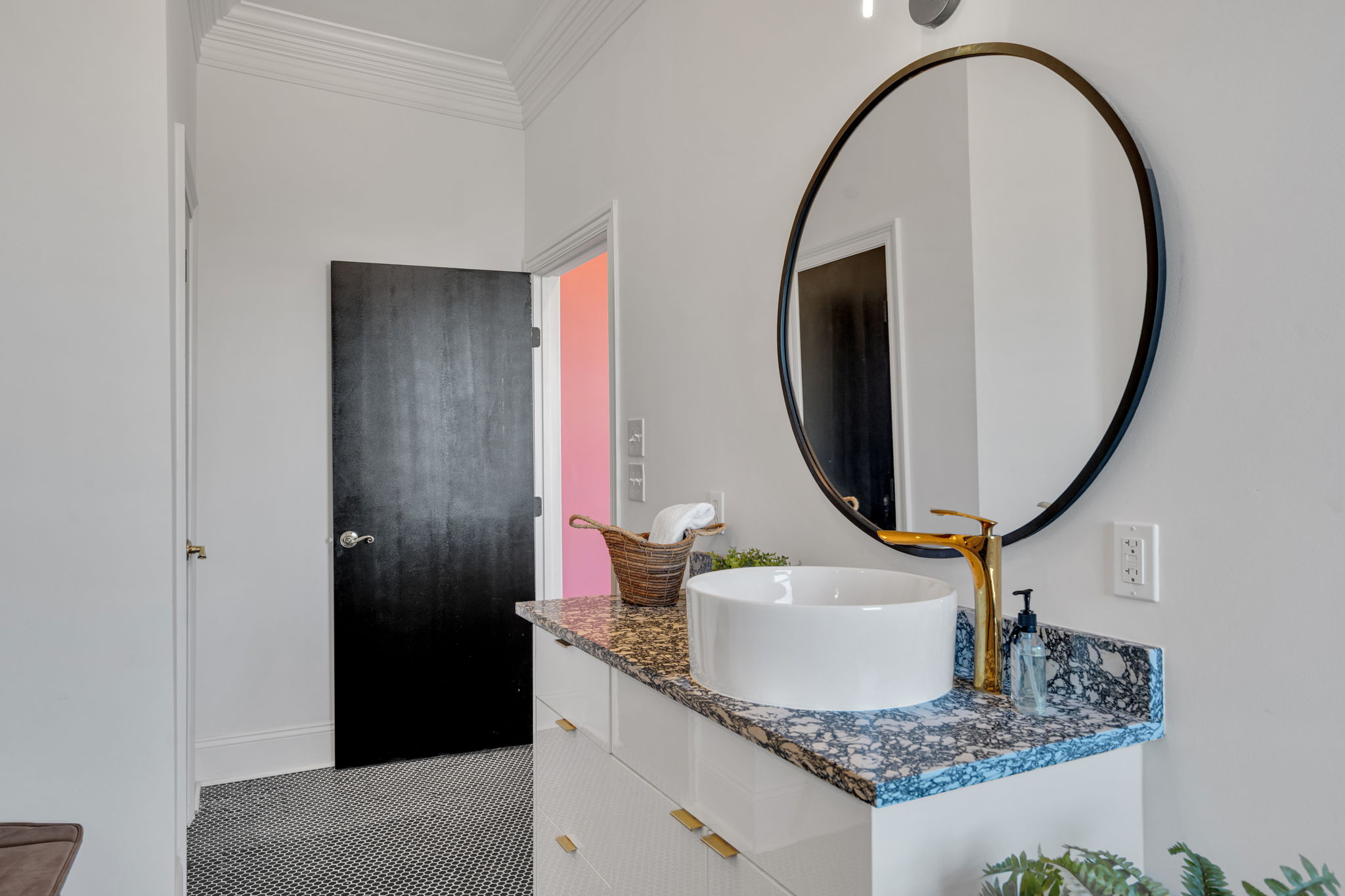 Bathroom with sleek granite vanity