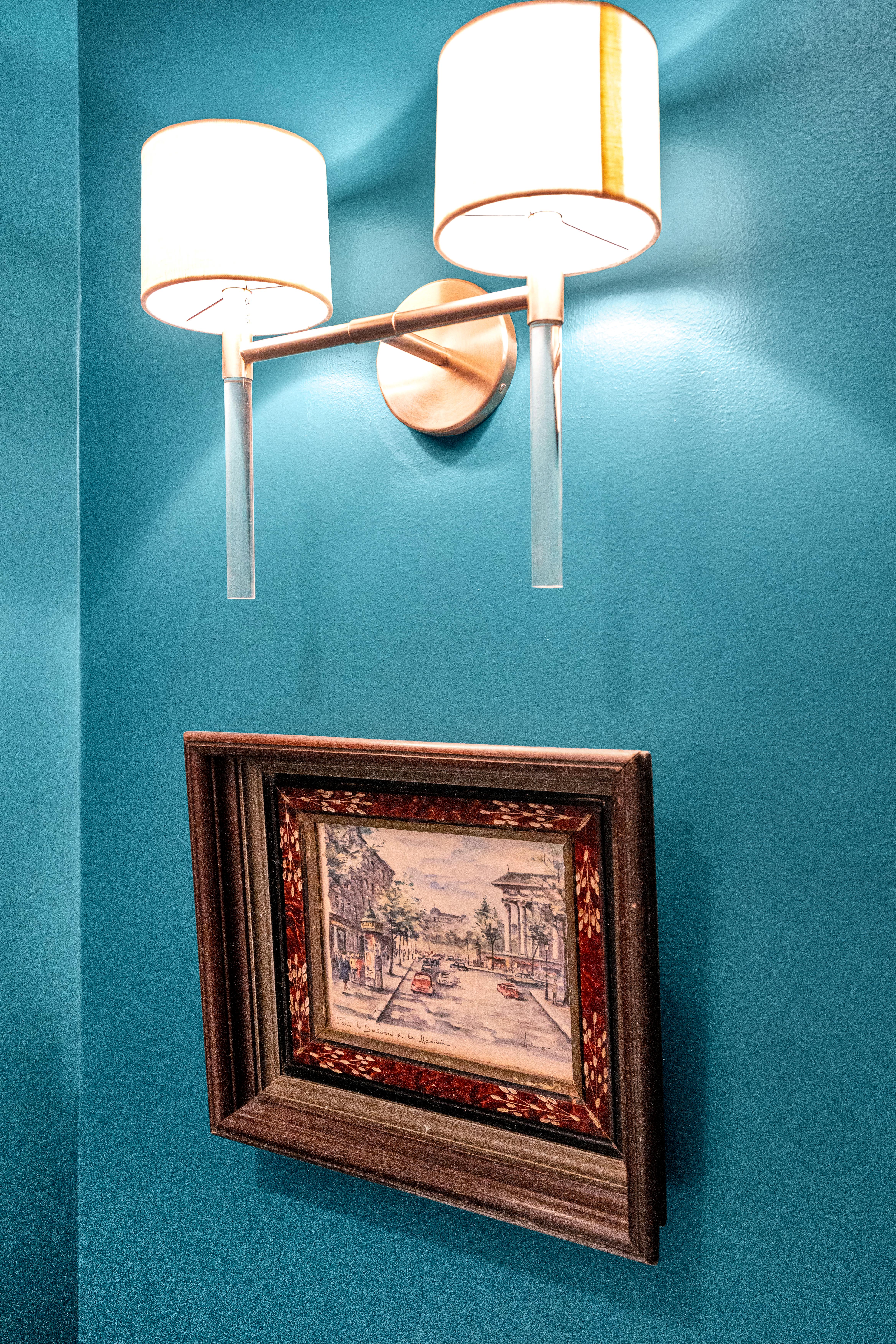 Accent wall with framed local artwork