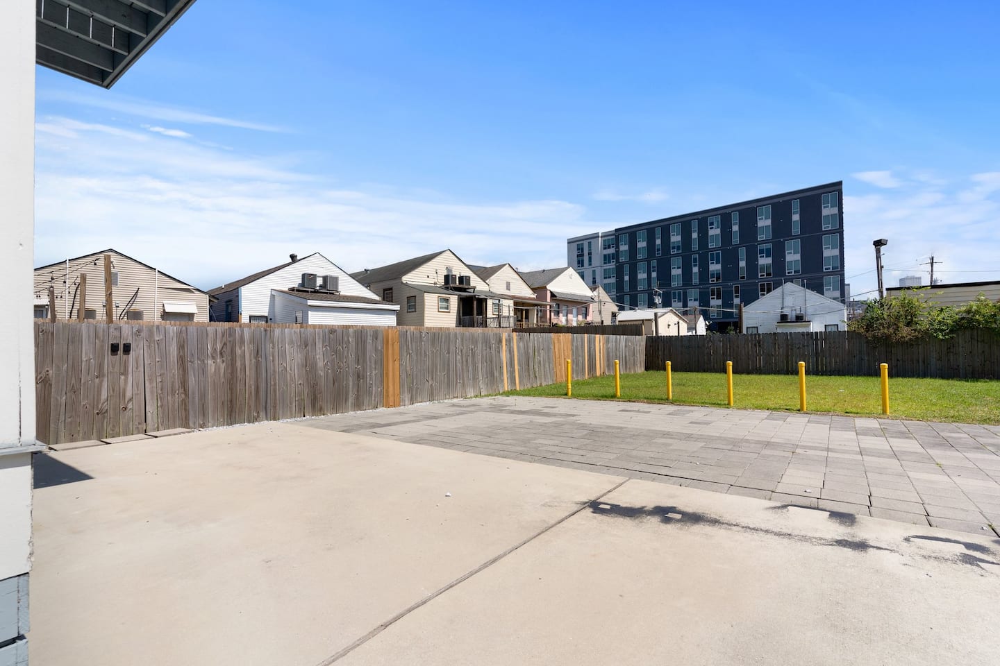 Large parking lot behind building