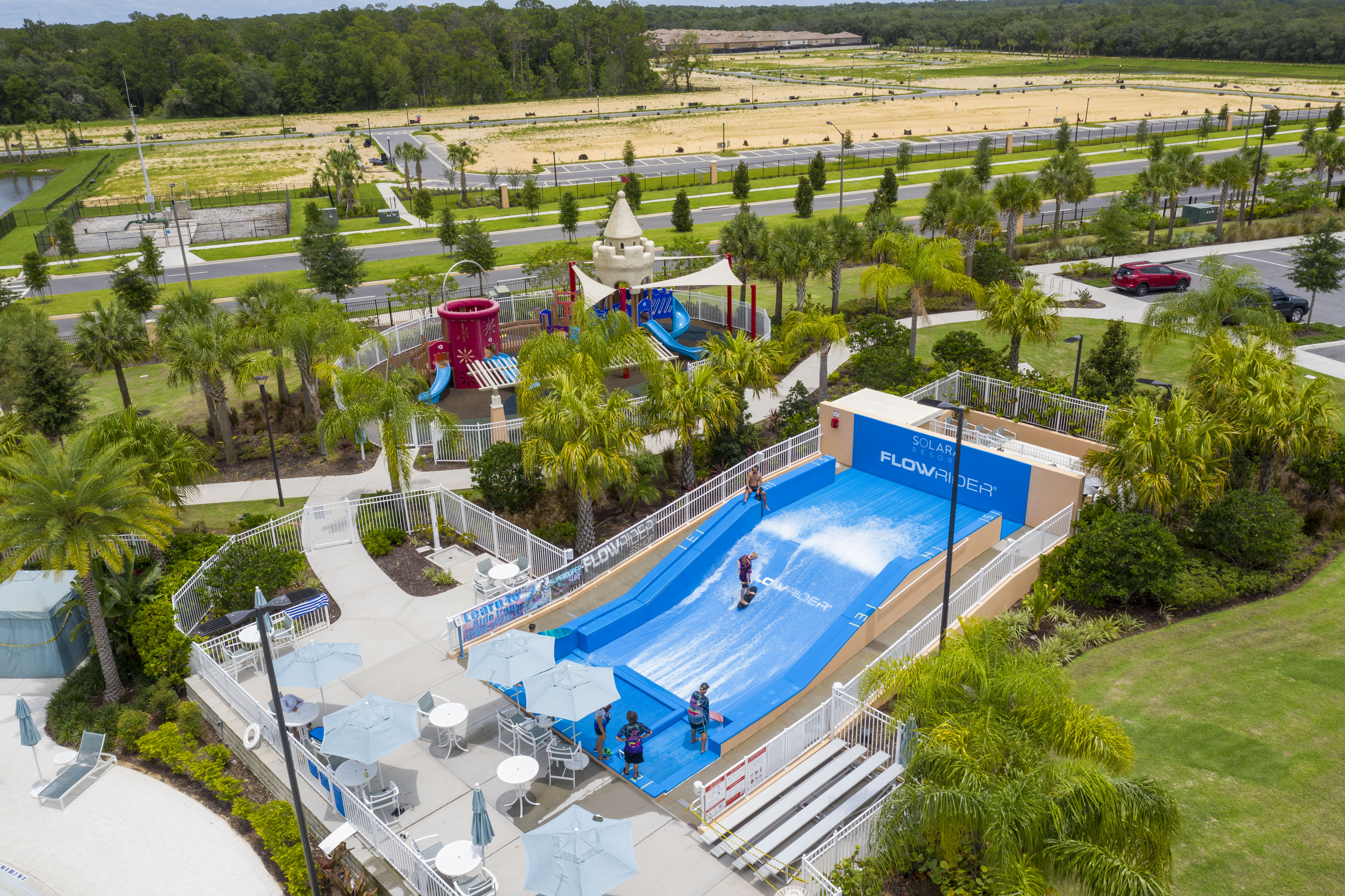 Get ready for water fun at Solara! Enjoy the exciting FlowRider, perfect for surfing enthusiasts, and cool off in the refreshing resort pools