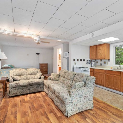 Open-concept living space with lake views and plenty of room to relax after a day of exploring.