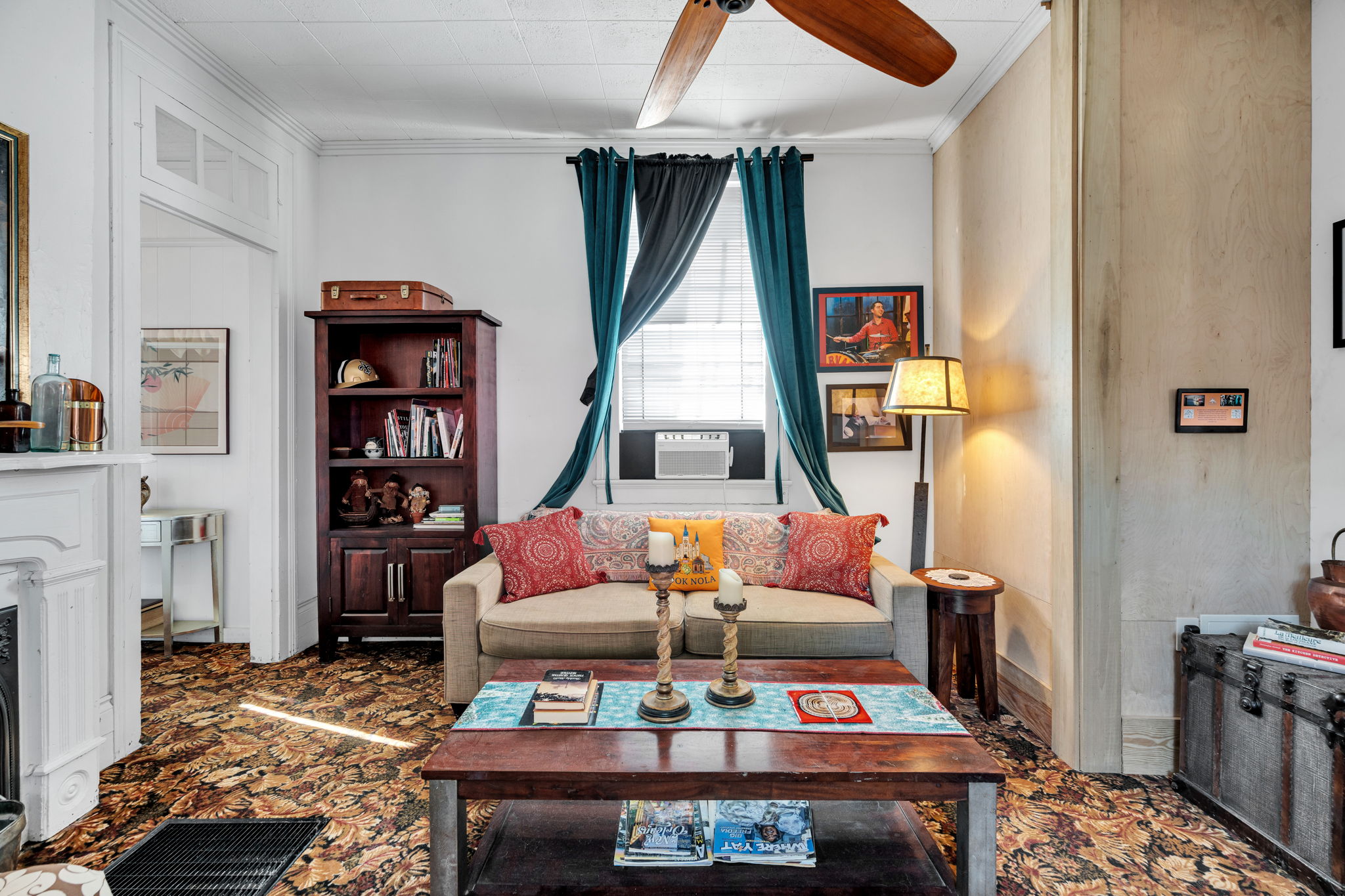 Bright, cozy living room with classic NOLA charm