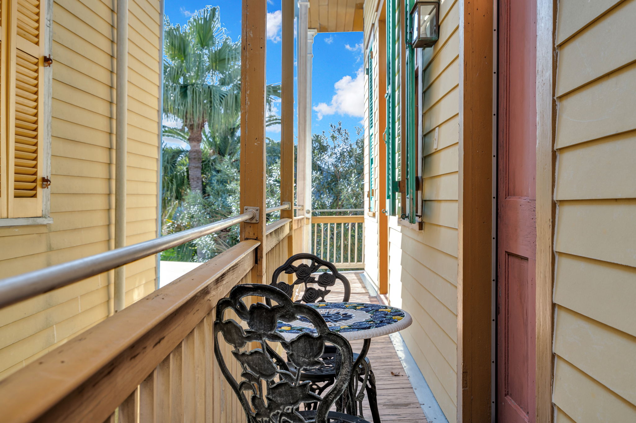 A peaceful outdoor seating area offering fresh air and a quiet place to unwind.