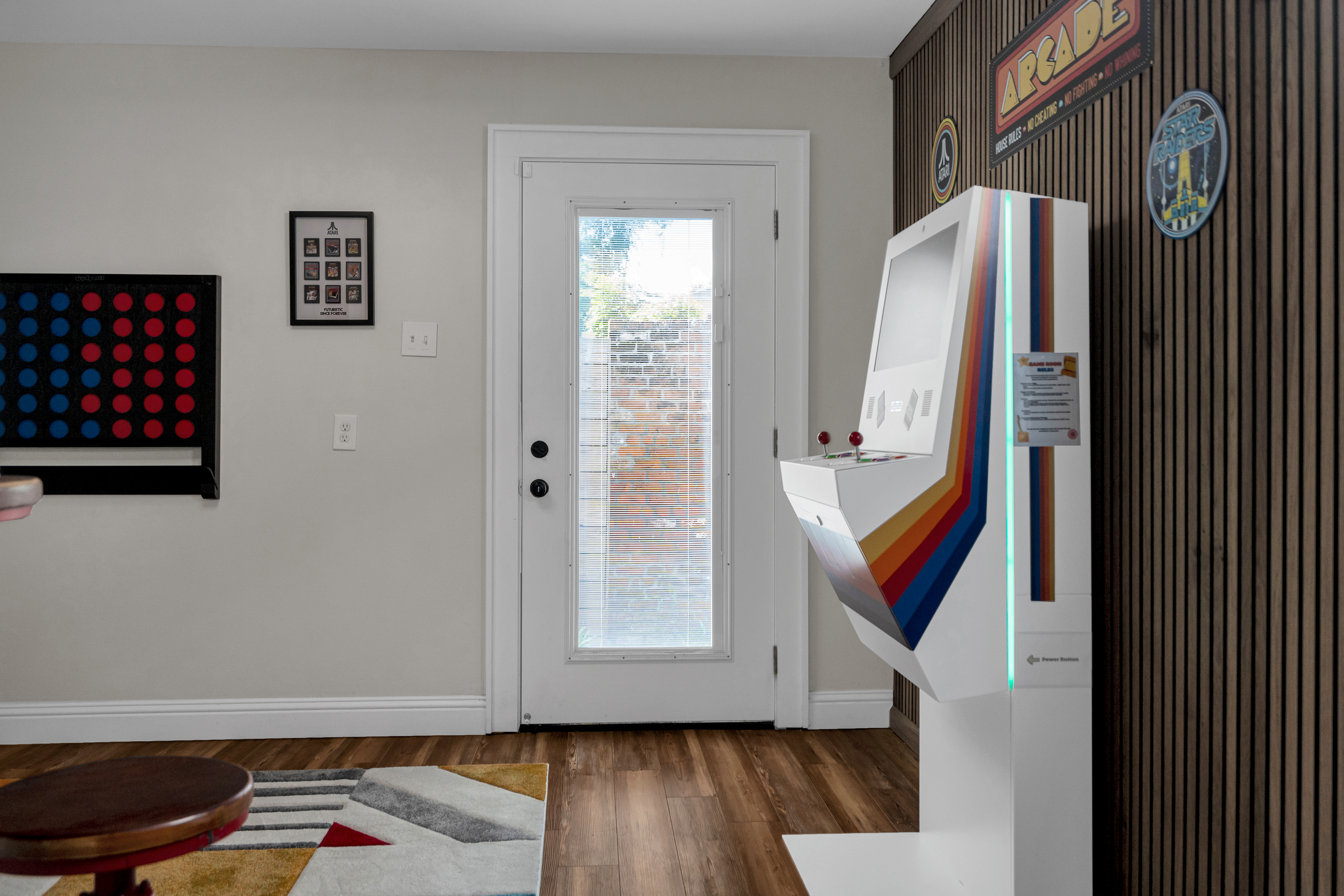 Playtime vibes with classic arcade games and a cheerful setup.