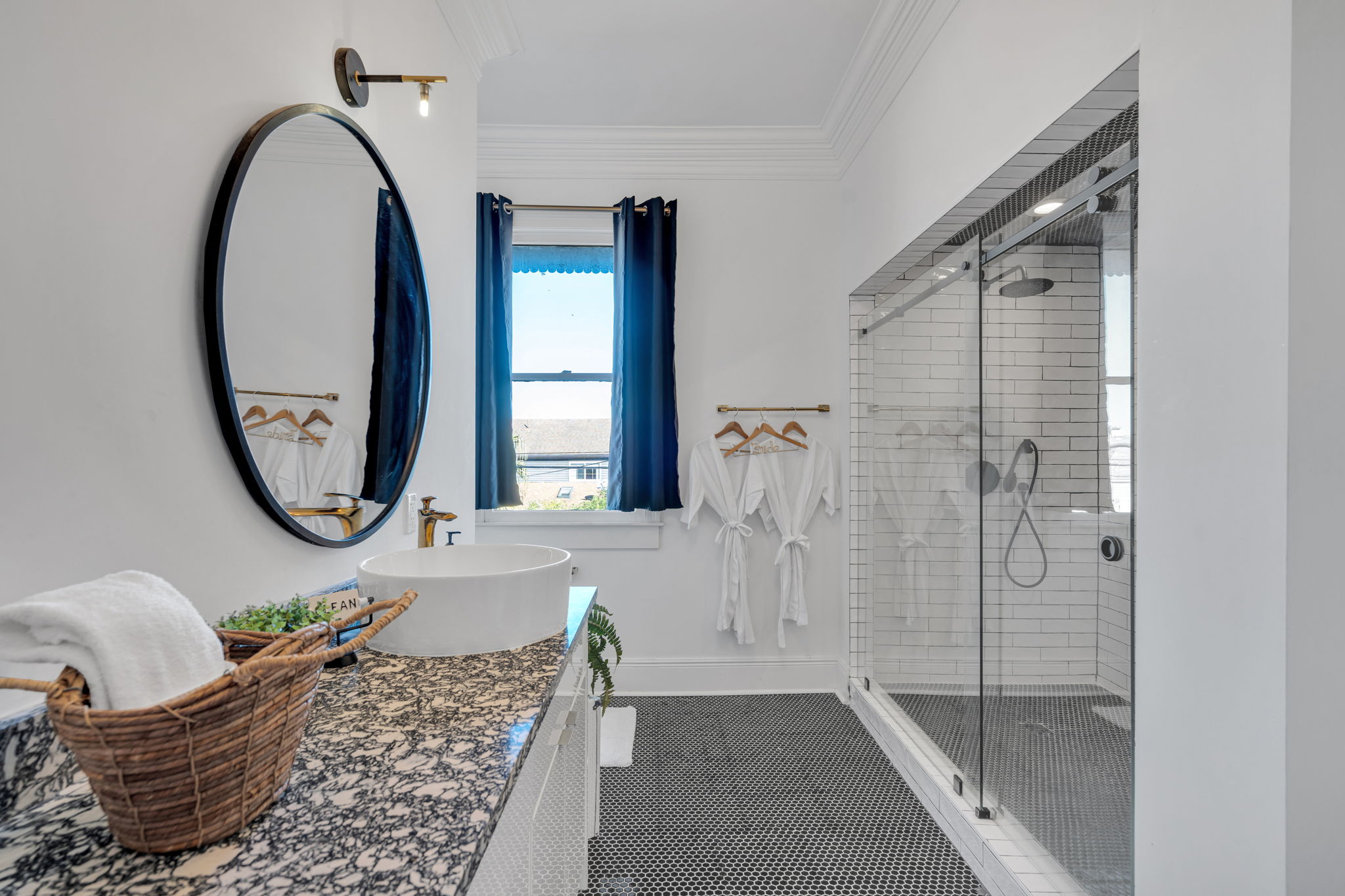 Bright bathroom with walk-in shower