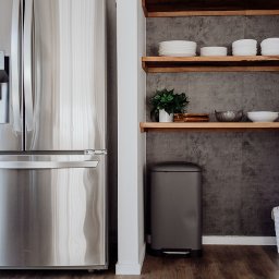 The kitchen storage and refrigerator at Two One Two