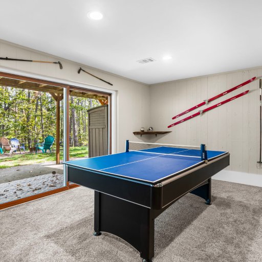 Ping pong fun with forest views and natural light.