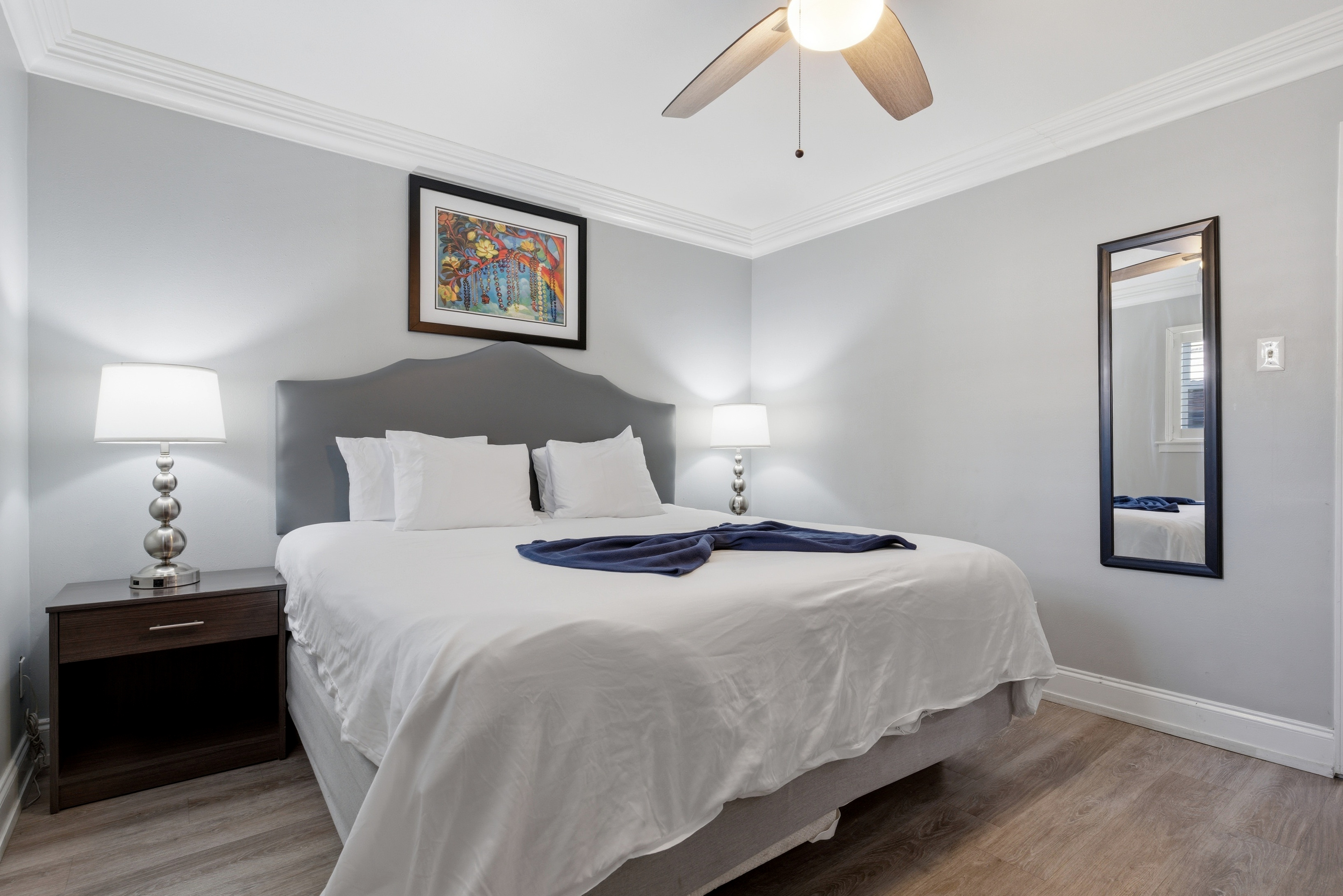 Plush king bed with elegant comfort