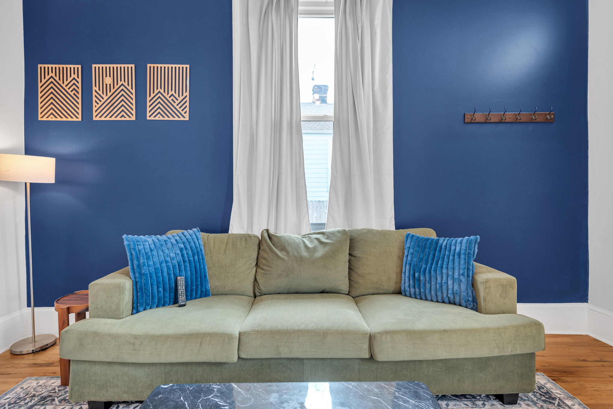 Bright living room with cozy seating