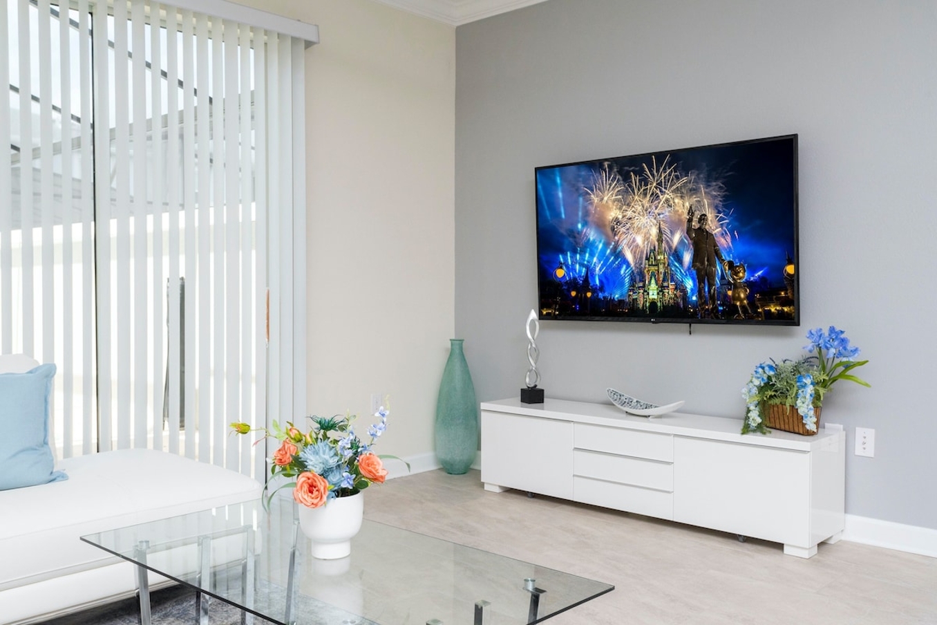 Open living space that seamlessly connects the beautiful kitchen and dining area, offering a perfect blend of comfort and style. You could enjoy a Smart TV and feel just like home!