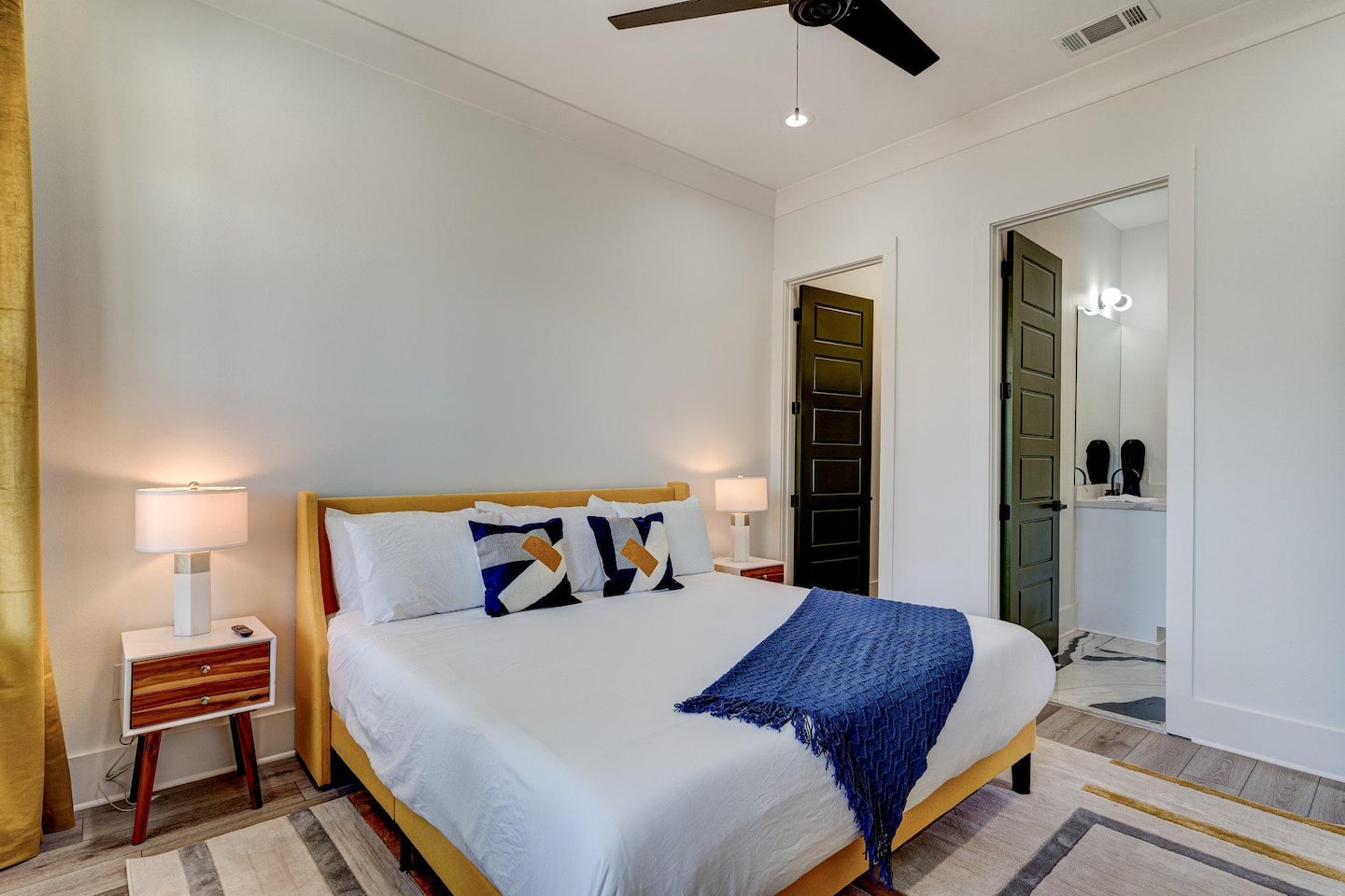 With backyard views, spacious closet, and a private bathroom (and no steps to get there!) this master has everything you could ask for! There's a TV in here too!