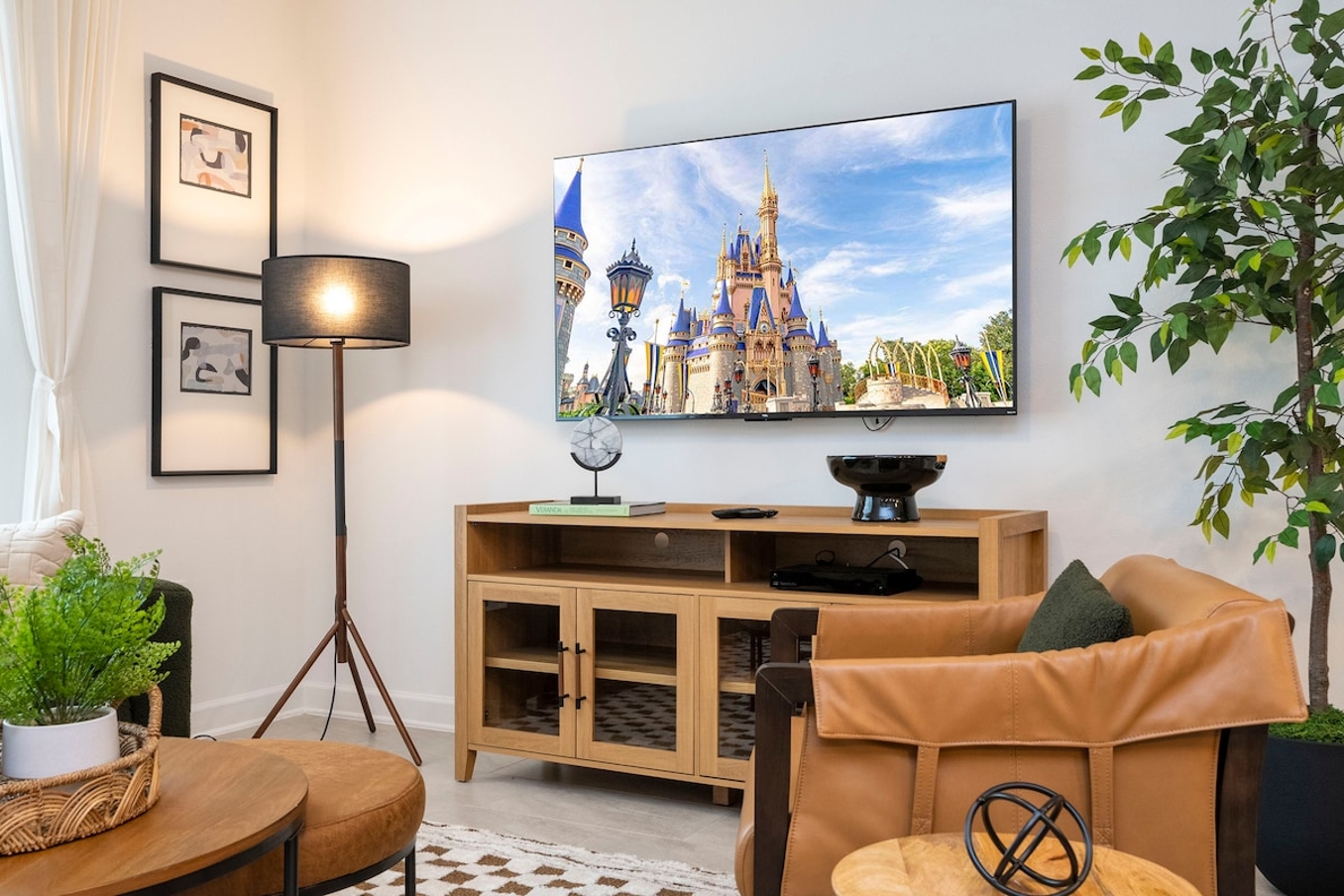 Open living space that seamlessly connects the beautiful kitchen and dining area, offering a perfect blend of comfort and style. You could enjoy a Smart TV and feel just like home!