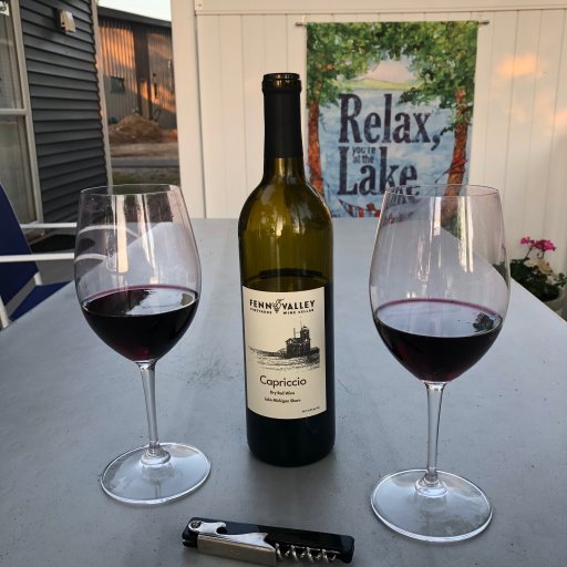 Patio table beside the cottage for evening drinks