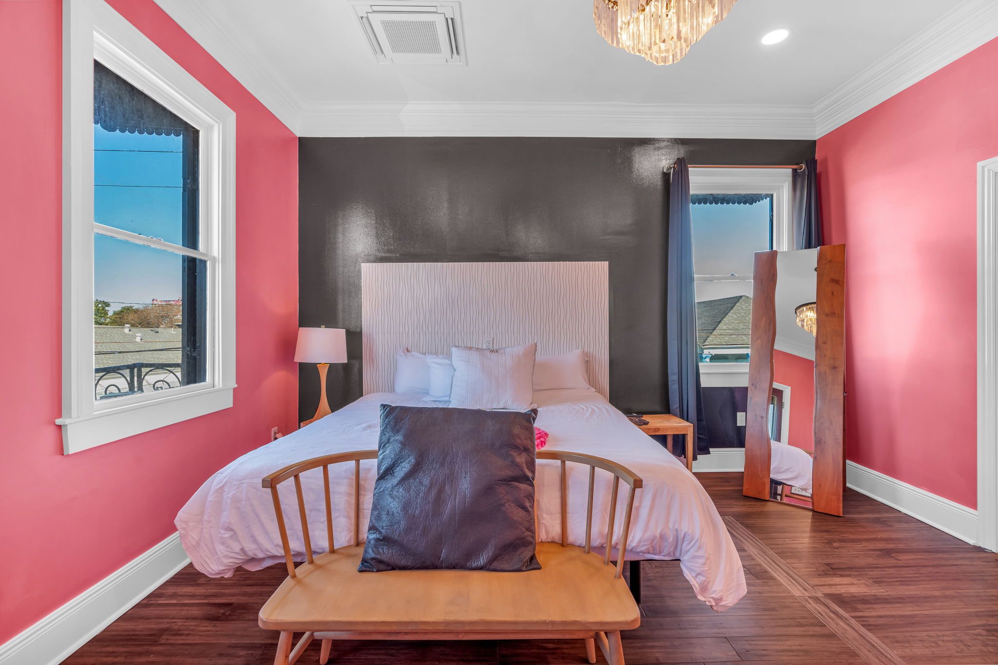 Bold accent wall with cozy seating