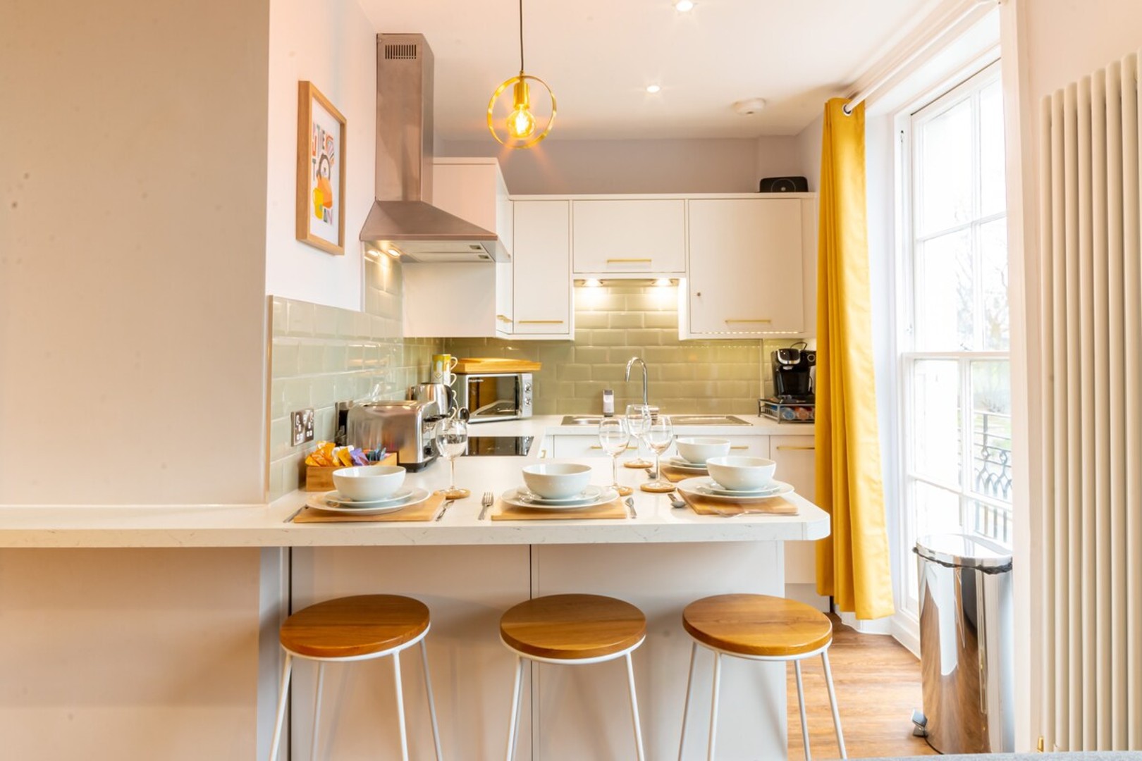 Fully stocked and well-equipped kitchen.